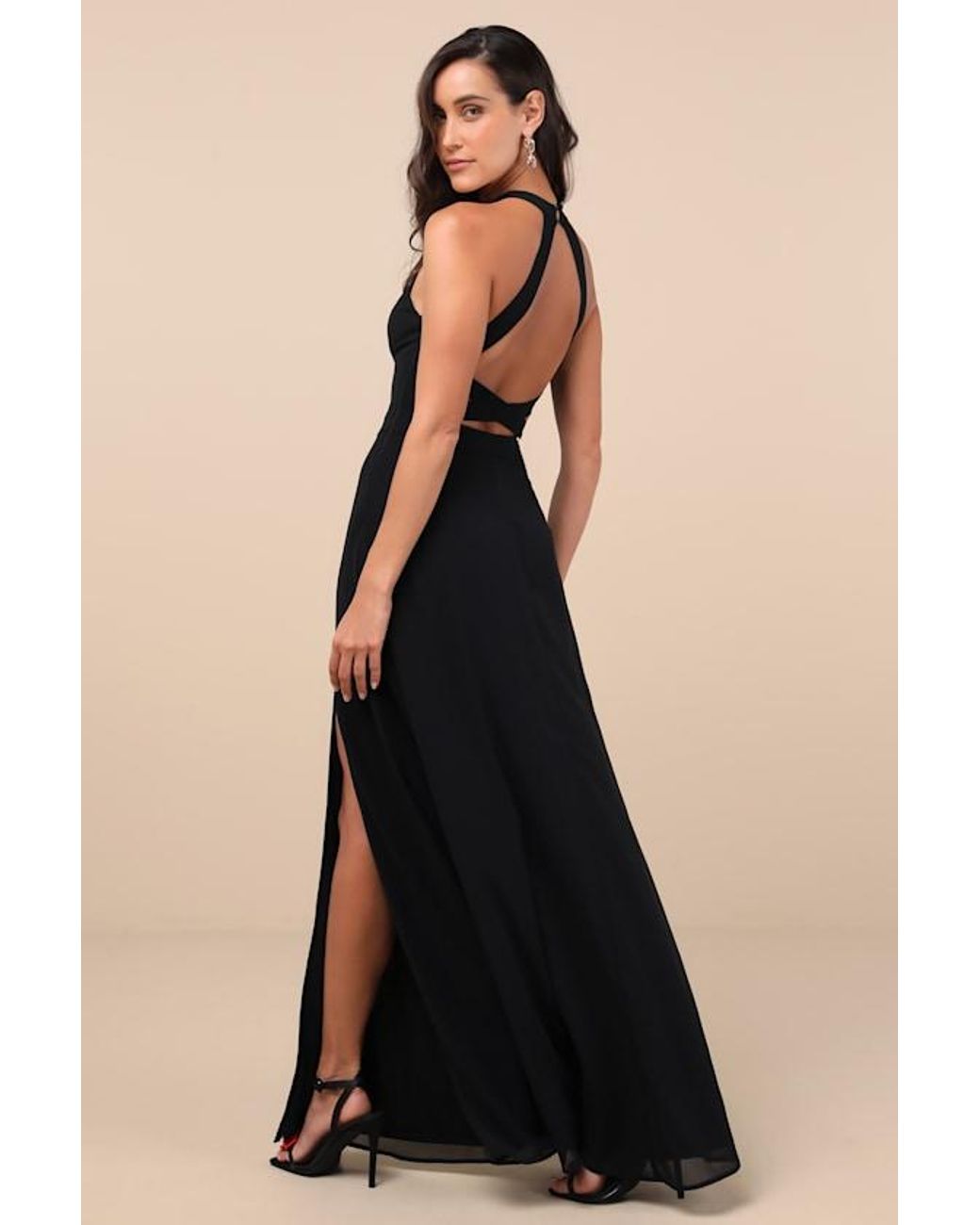 knee length dresses for ladies Cipriana Backless Halter Maxi Dress Embellished Wine main image 1