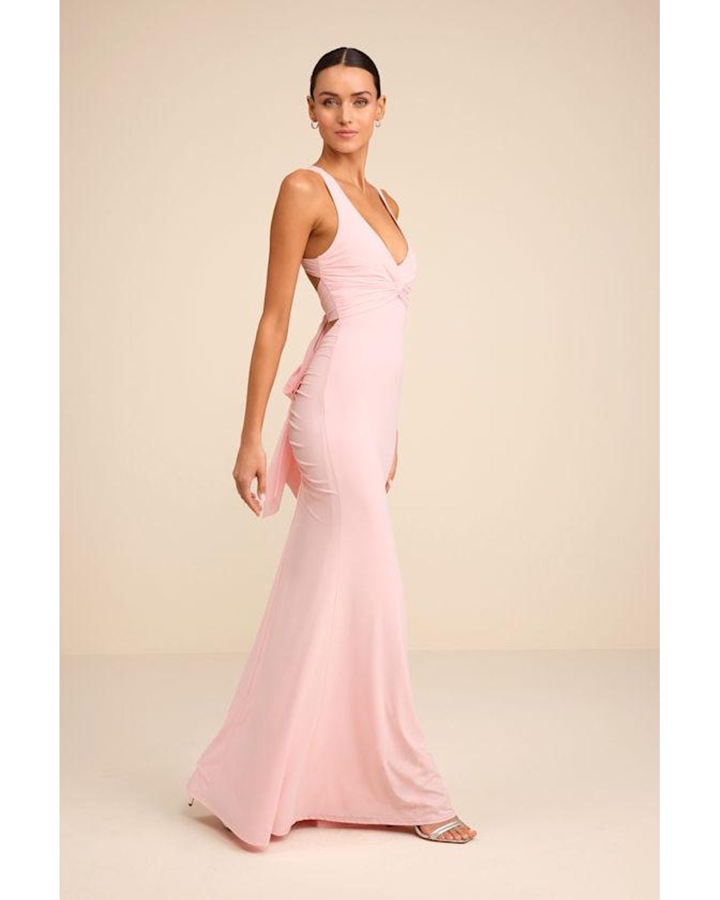 Lulus Pink Cazy Jersey Knit Twist-Front Maxi Dress