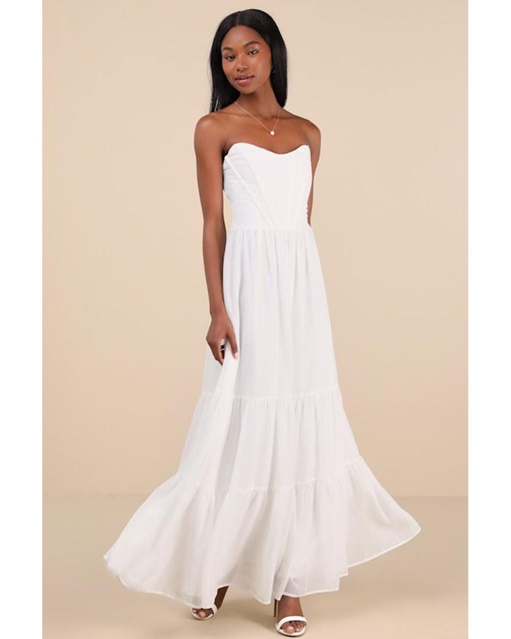 Lulus Natural Special Moment Strapless Bustier Maxi Dress