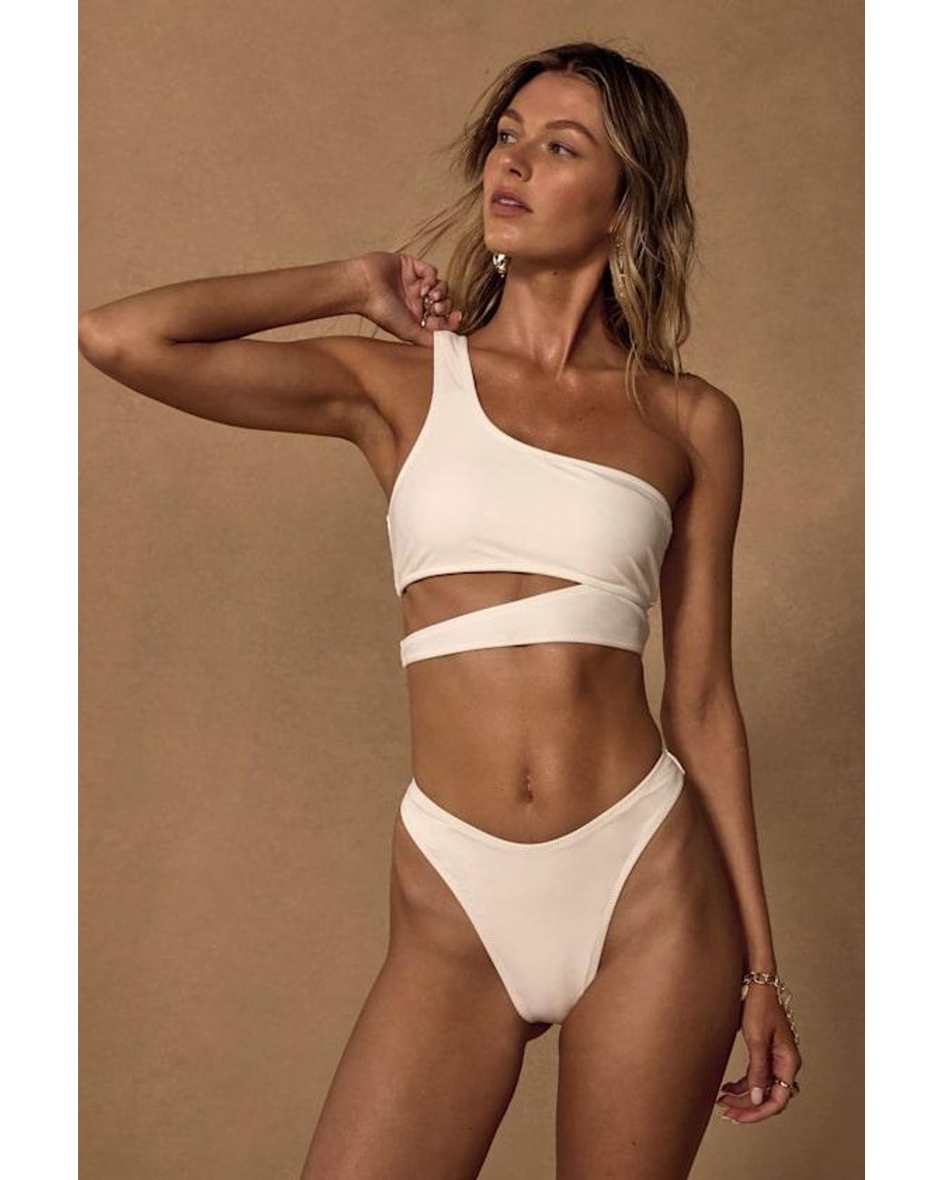 Lulus White Sun And Games One-Shoulder Cutout Bikini Top