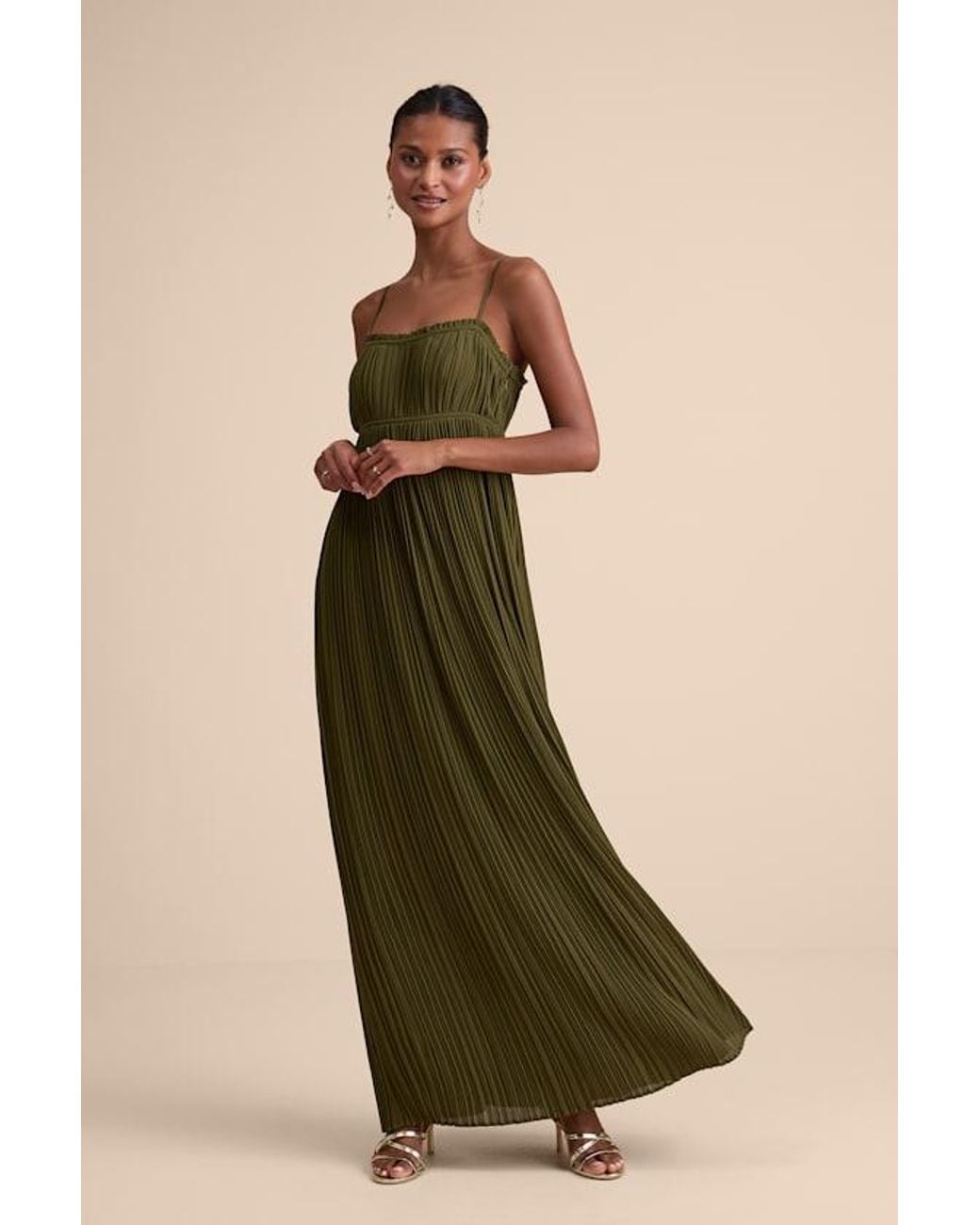 Lulus Natural Delina Plisse Chiffon Tie-Back Maxi Dress