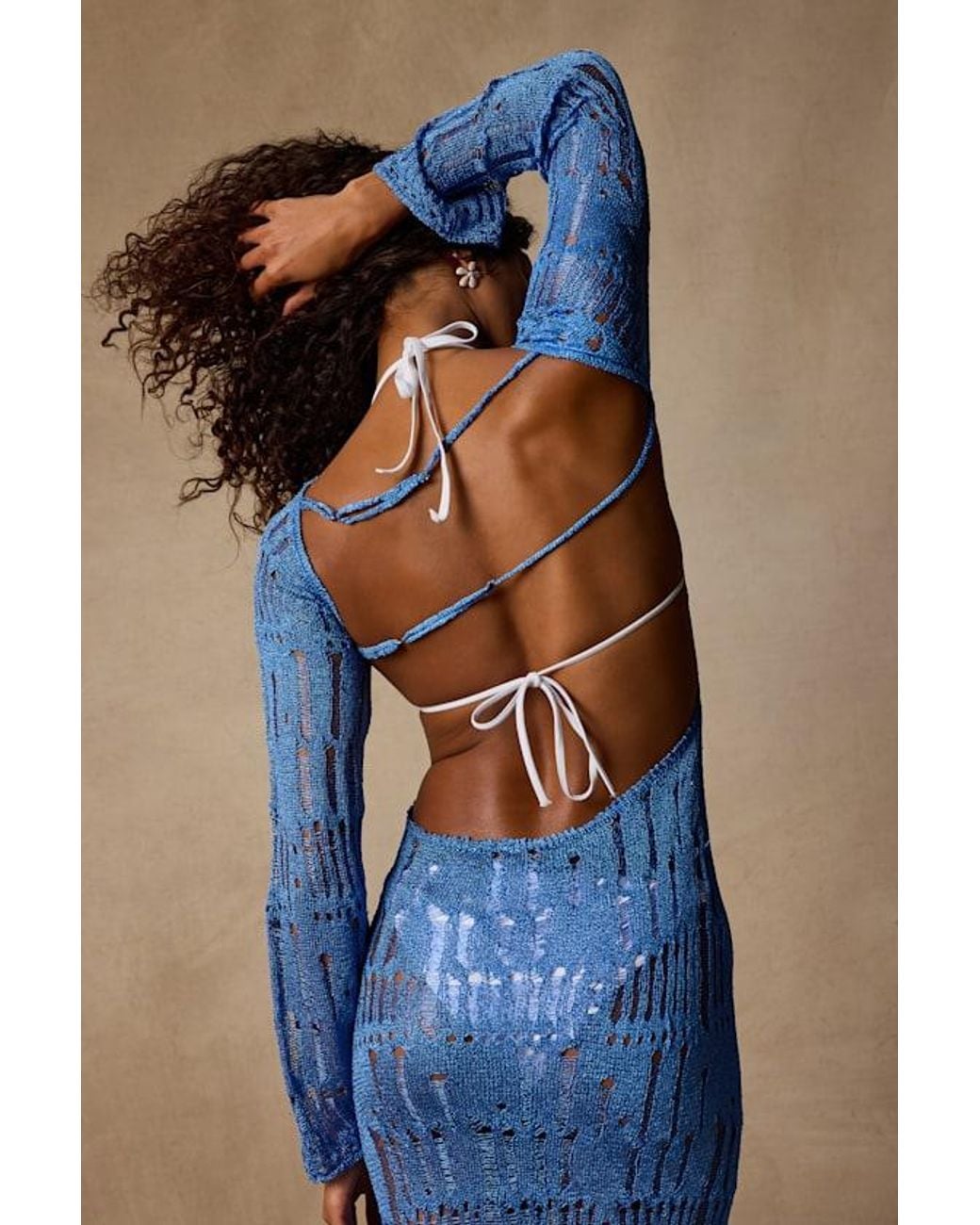 Lulus Blue Salise Shiny Distressed Maxi Swim Cover-Up