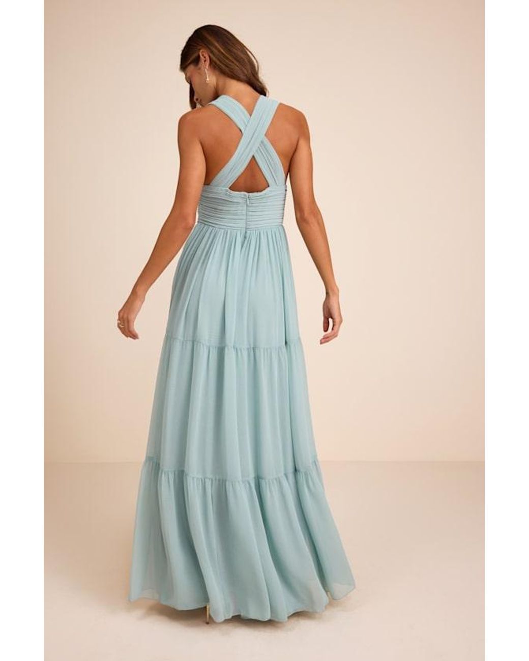 Lulus Blue Leora Pleated Tiered Maxi Dress