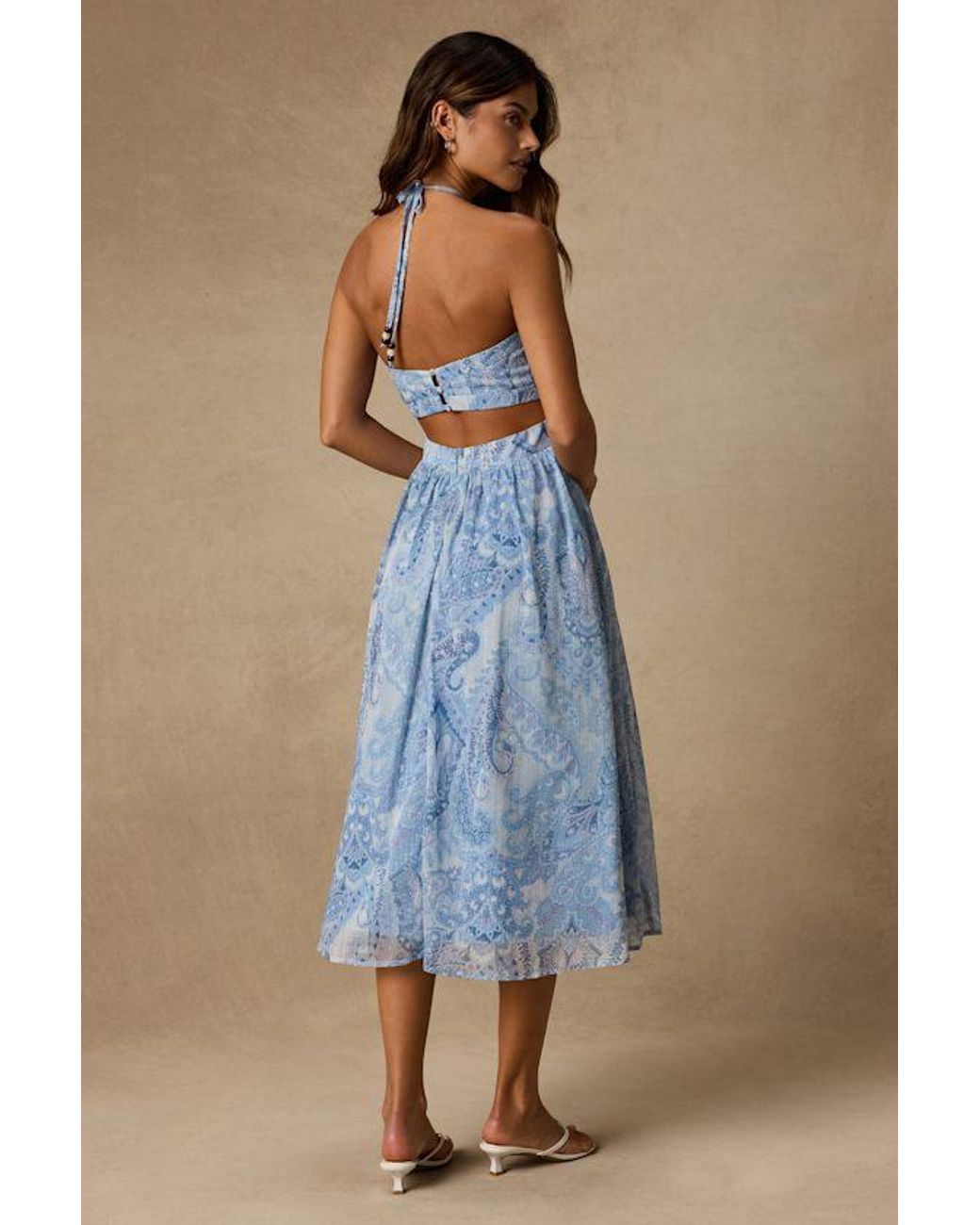 Lulus Blue Dimitra Paisley Print Halter Midi Dress