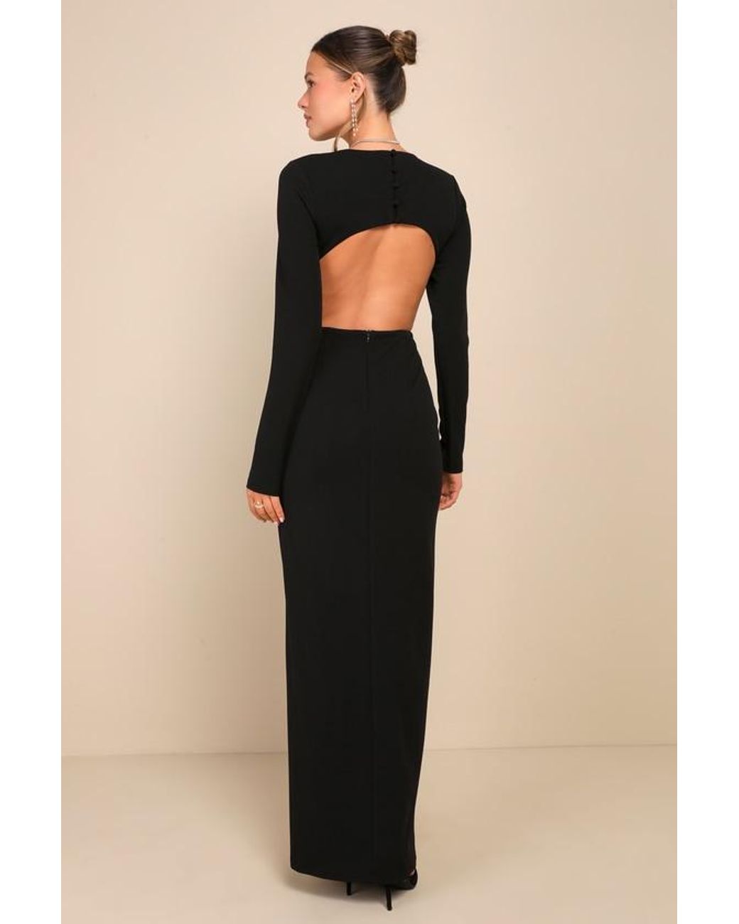 Lulus Blue Flawless Esteem Long Sleeve Cutout Column Maxi Dress