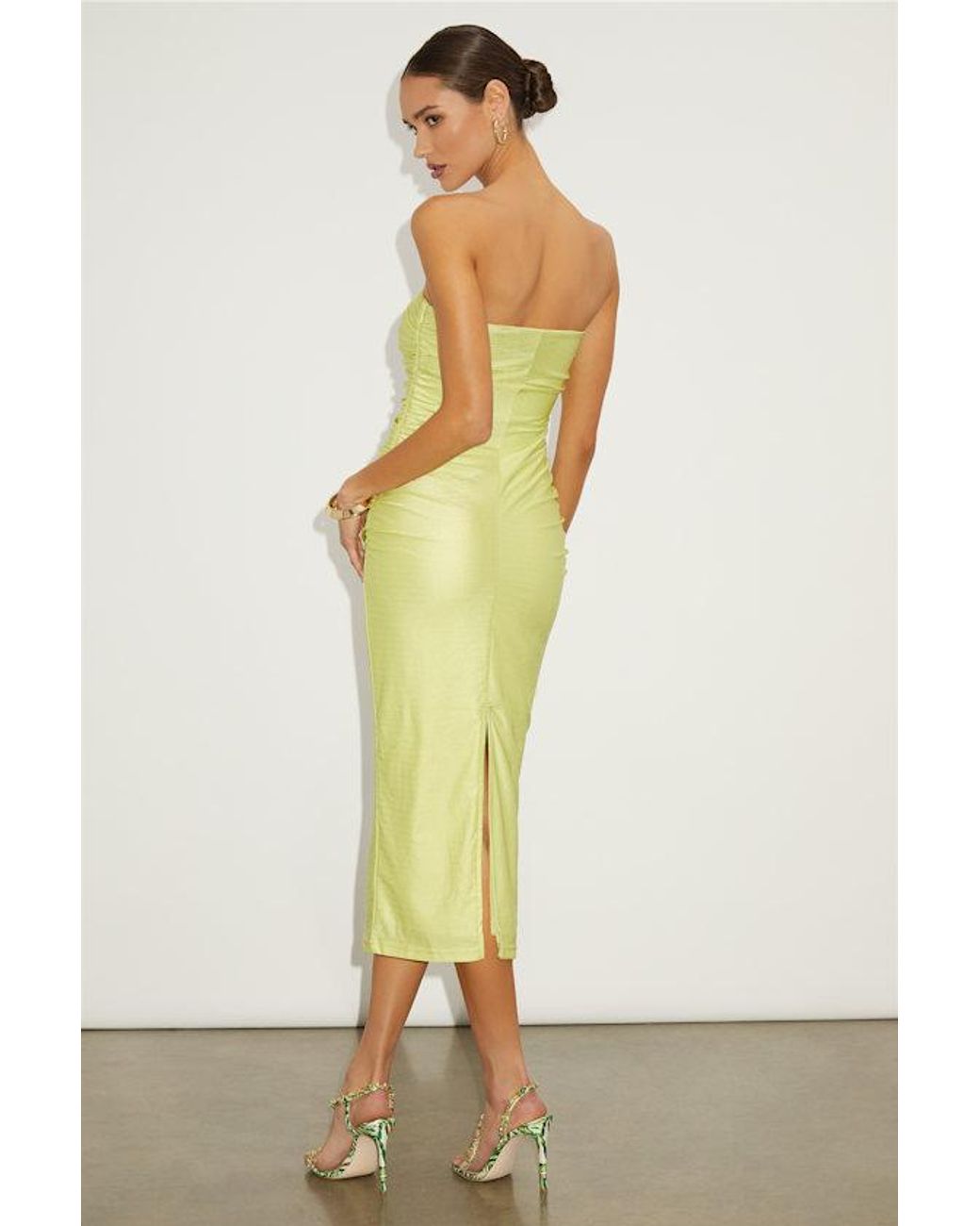 Lulus Yellow Gorgeous Reputation Lime Strapless Ruched Midi Dress