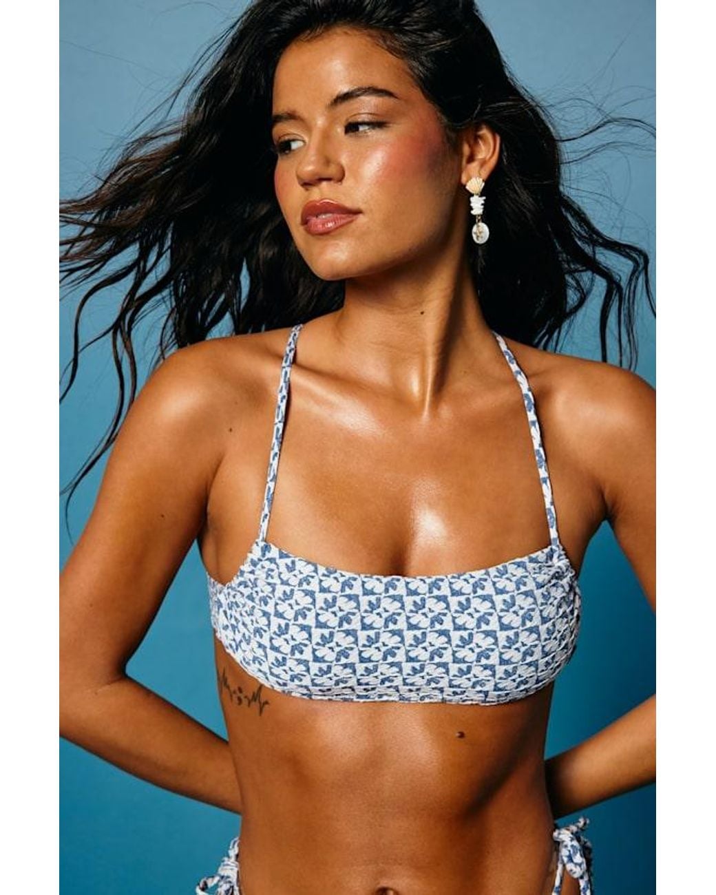 Roxy Blue Hazy Dazy Floral Bralette Bikini Top