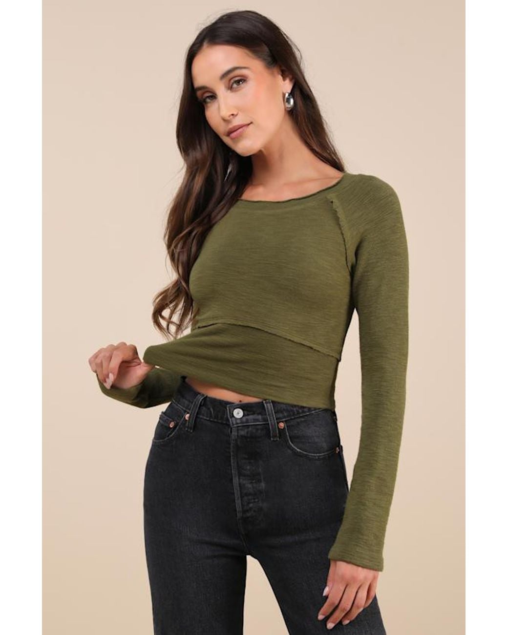 Lulus Green Easy Energy Knit Raglan Sleeve Crop Top