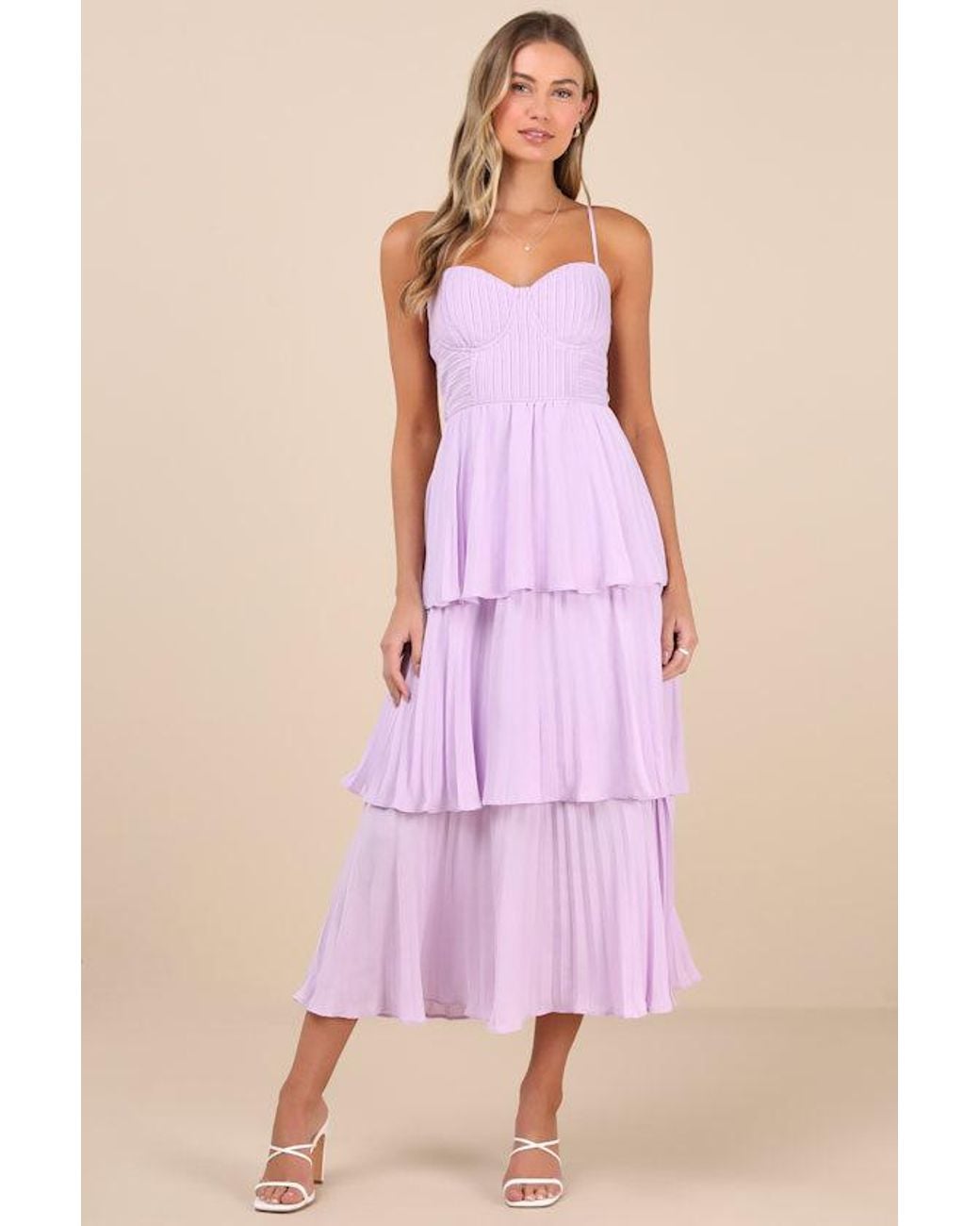 Lulus Pink Cascading Crush Tiered Bustier Midi Dress