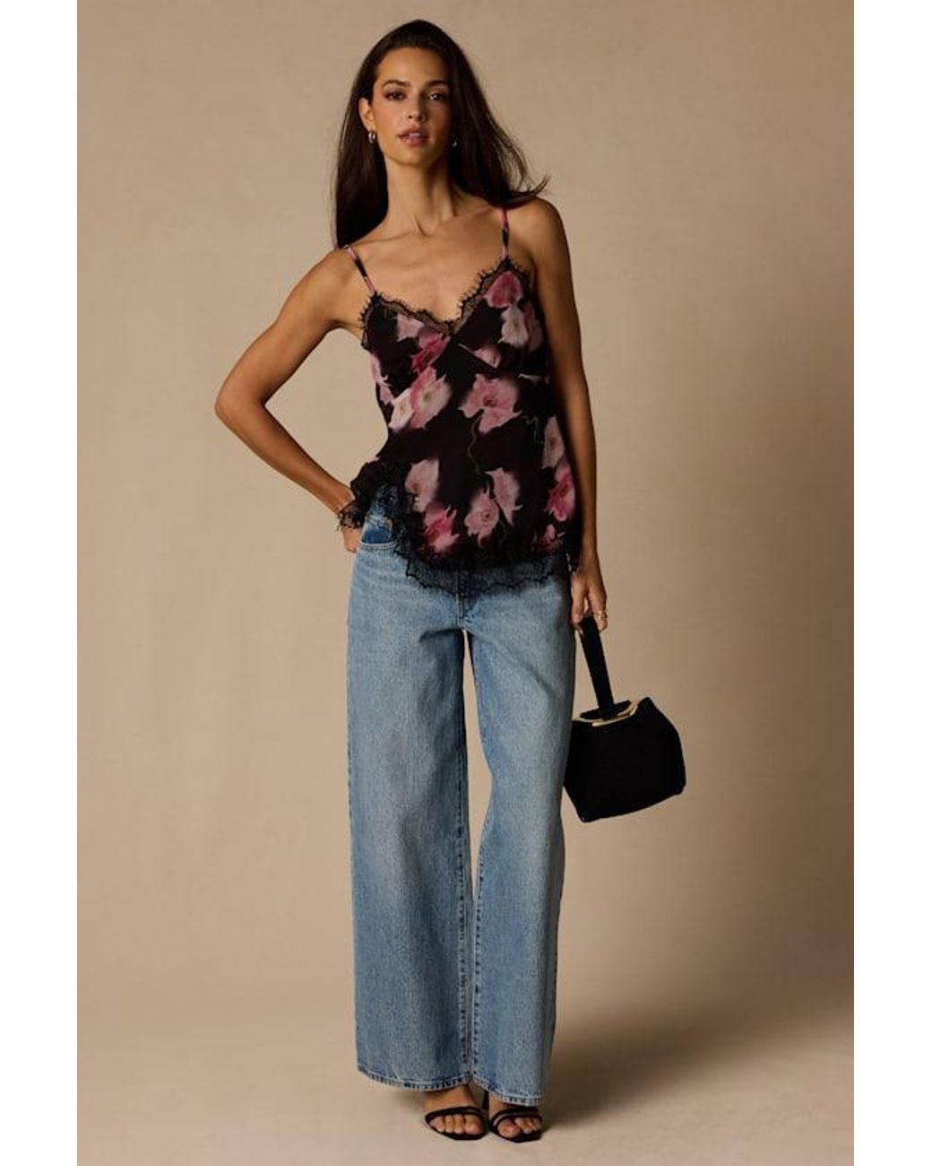 Lulus Brown Dulsia Multi Floral Lace Cami Top