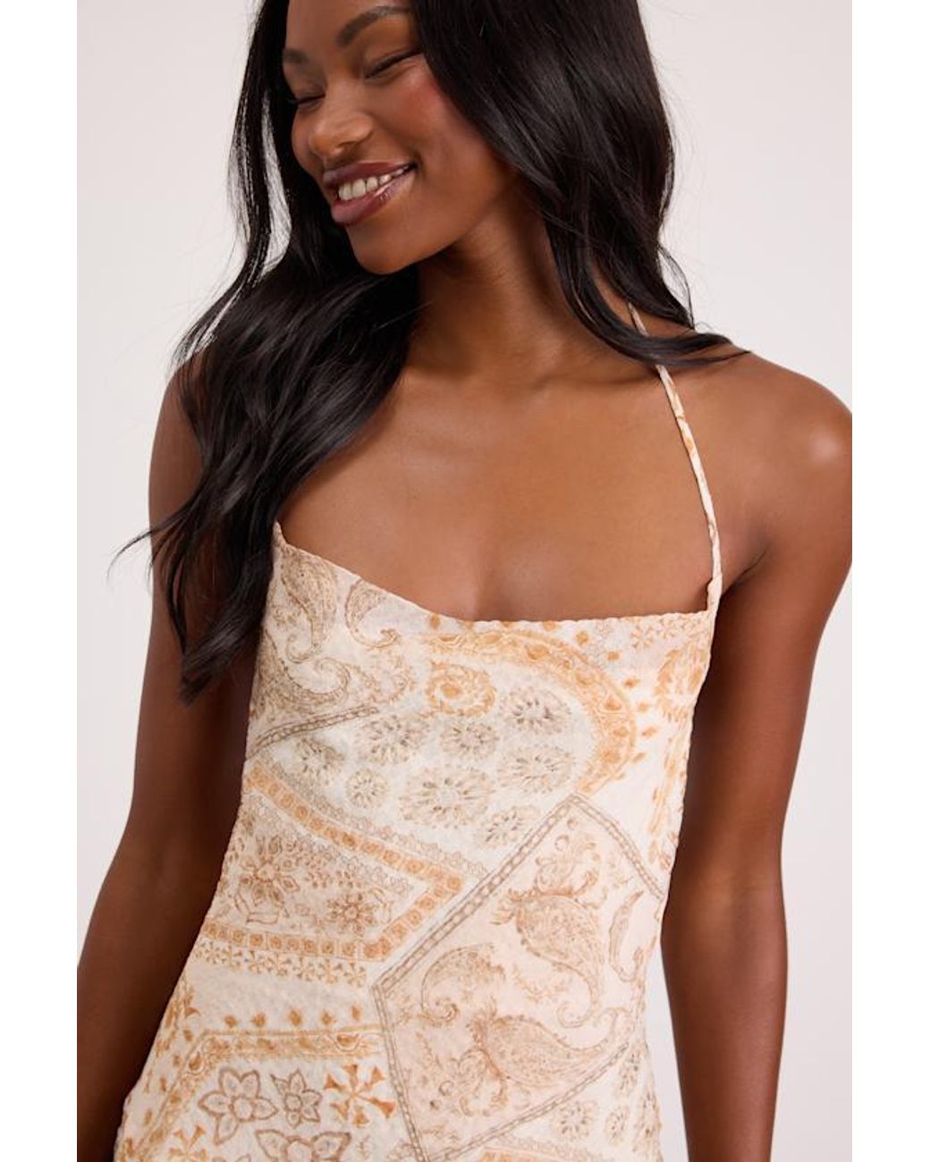 Lulus Natural Nell Multi Boho Print Halter Mini Dress