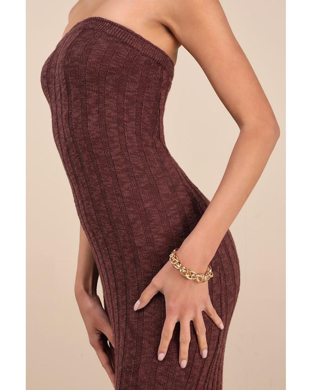Rhythm Natural Koko Ribbed Knit Strapless Maxi Dress