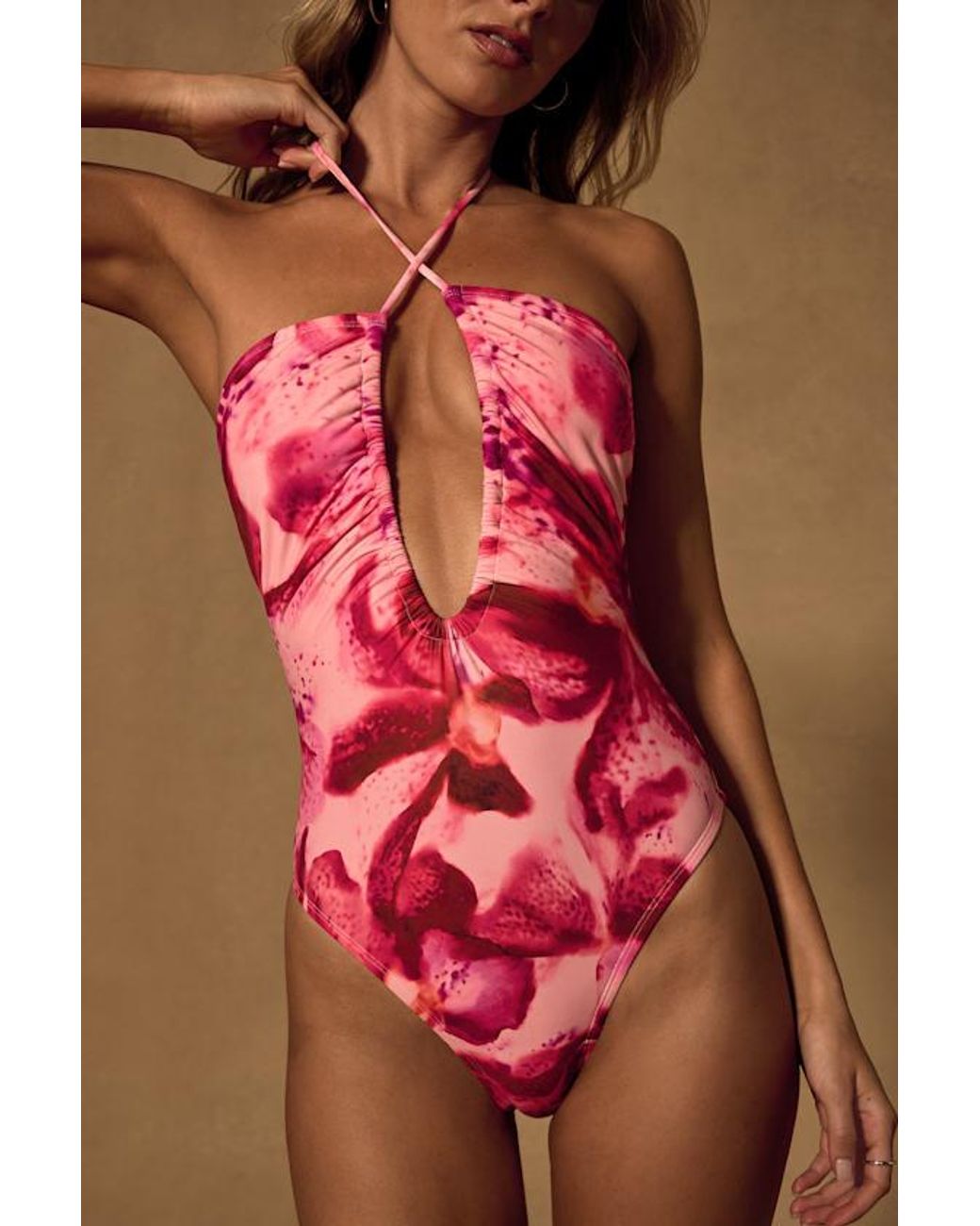Lulus Red Daniela Floral One-Piece Swimsuit