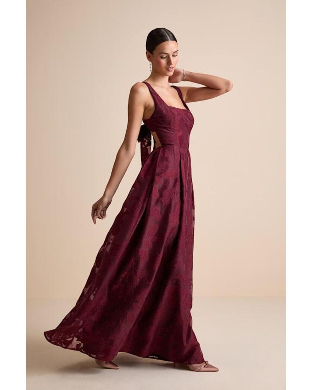 Lulus Red Perfected Aura Jacquard Tie-Back Maxi Dress With Pockets