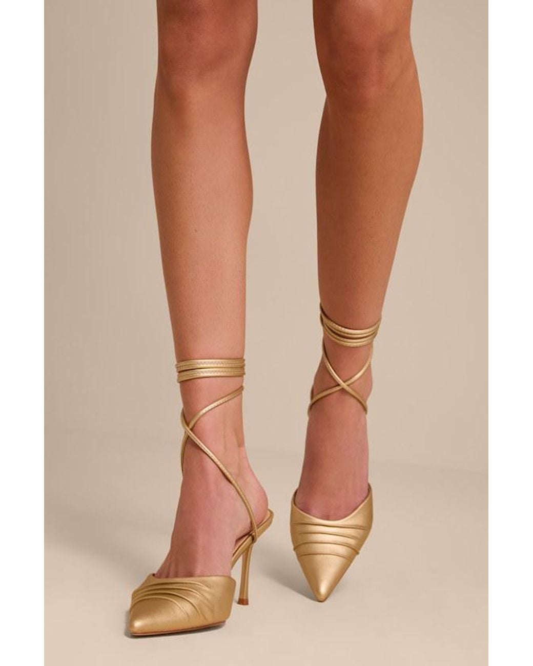 Lulus Natural Blaire Light Champagne Lace-Heels