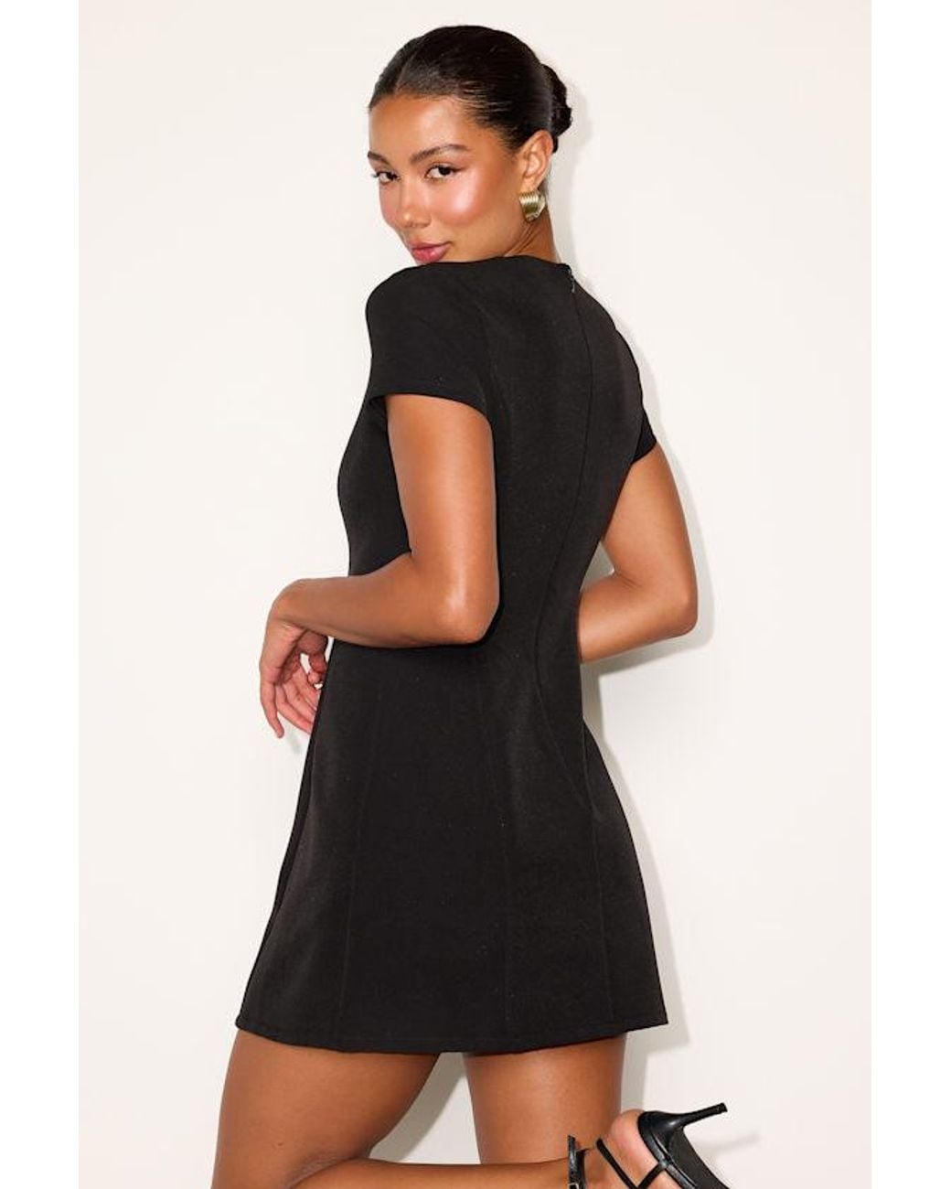 Lulus Black Renetta Ponte Knit Short Sleeve Mini Dress