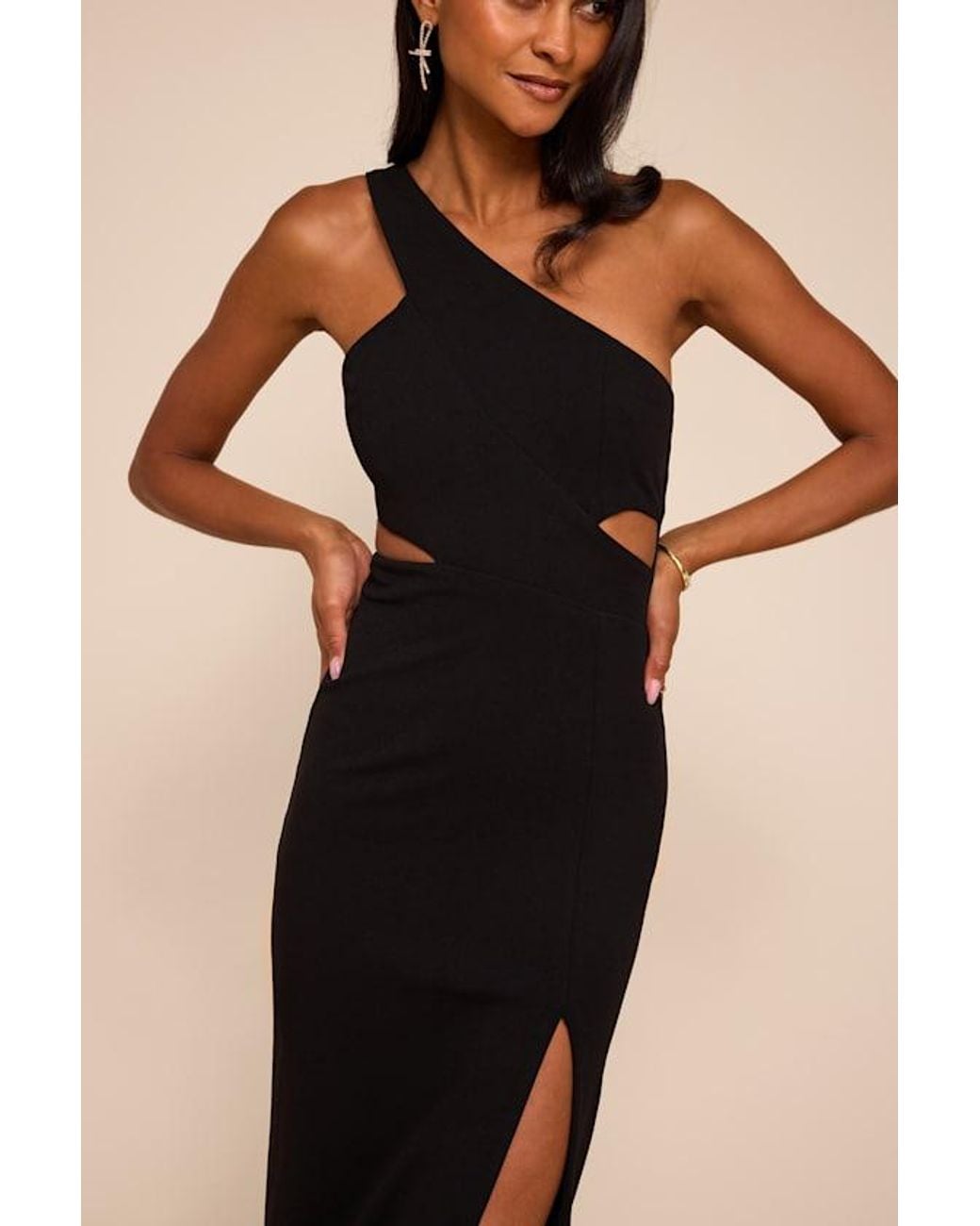 Lulus Black Show-Stopping Style One-Shoulder Cutout Maxi Dress