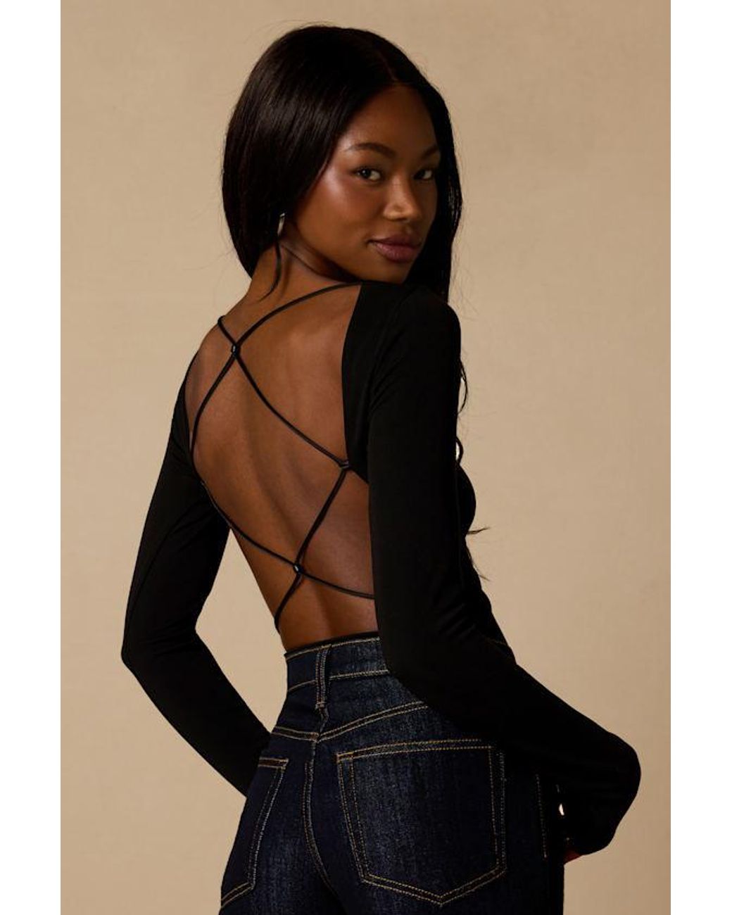 Lulus Black Lusa Jersey Knit Lace-Up Bodysuit