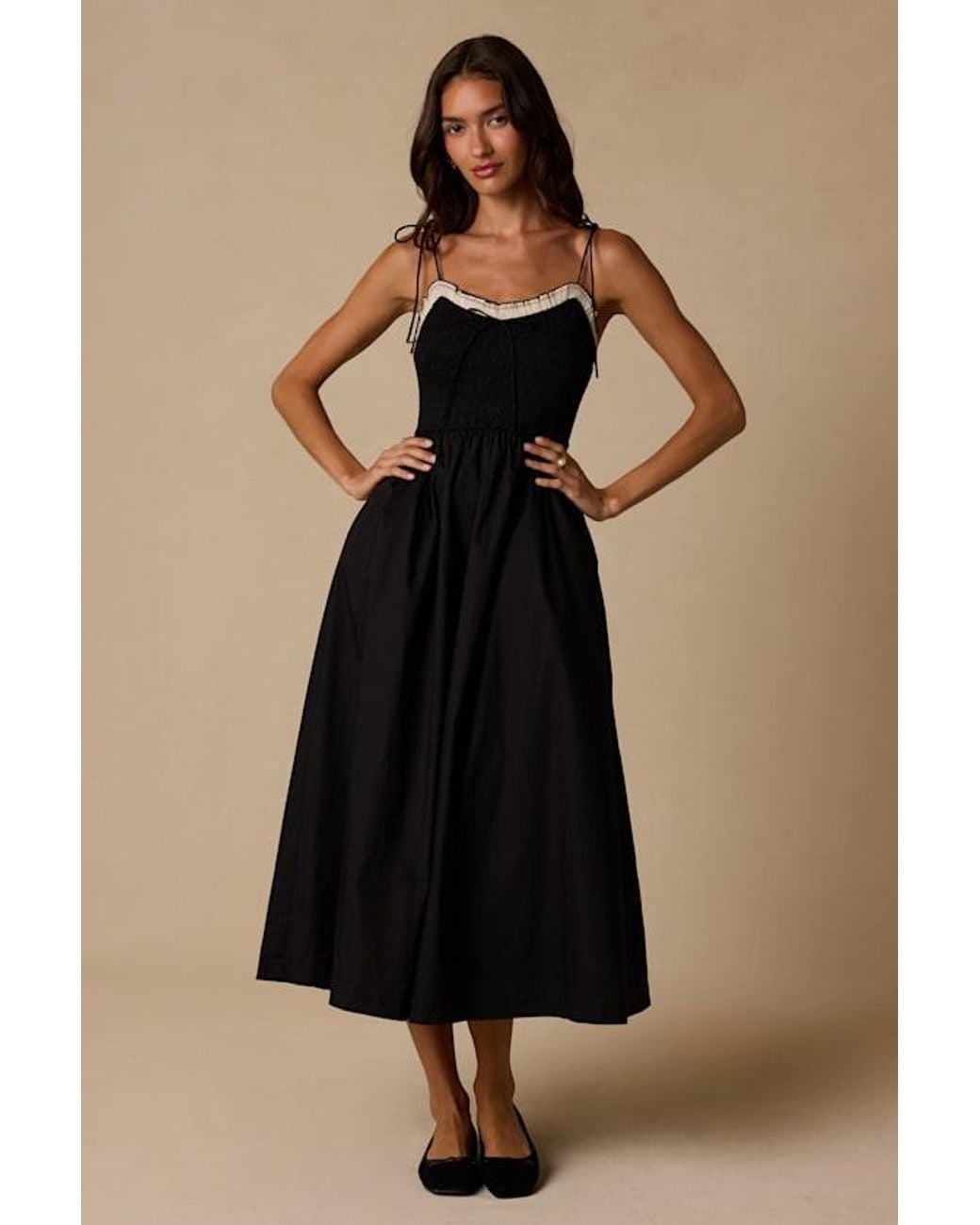 Lulus Black Janey Smocked Tie-Strap Midi Dress