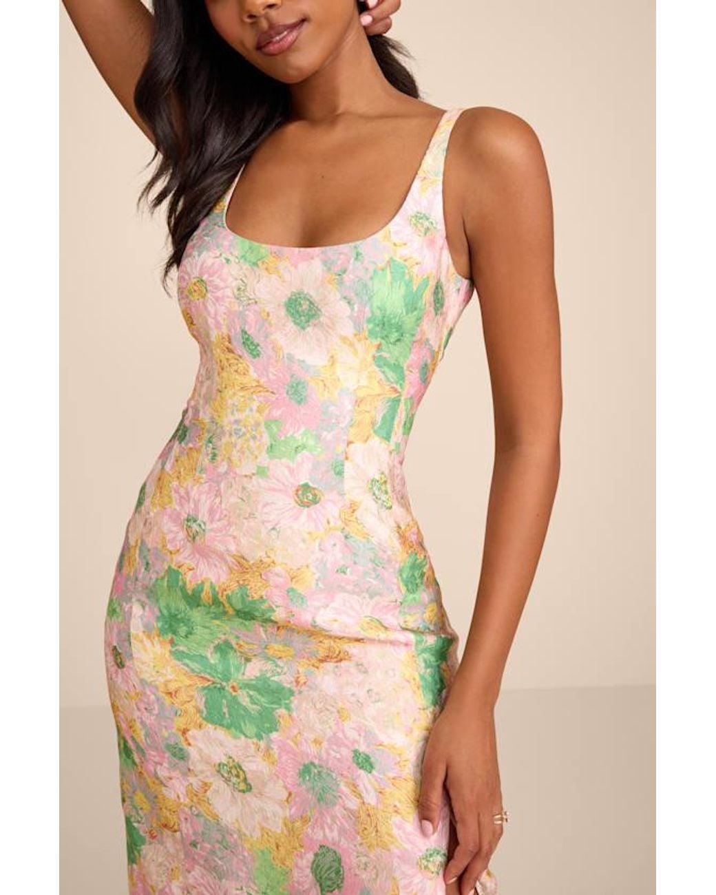 Lulus Natural Lamella Multi Floral Jacquard Maxi Dress