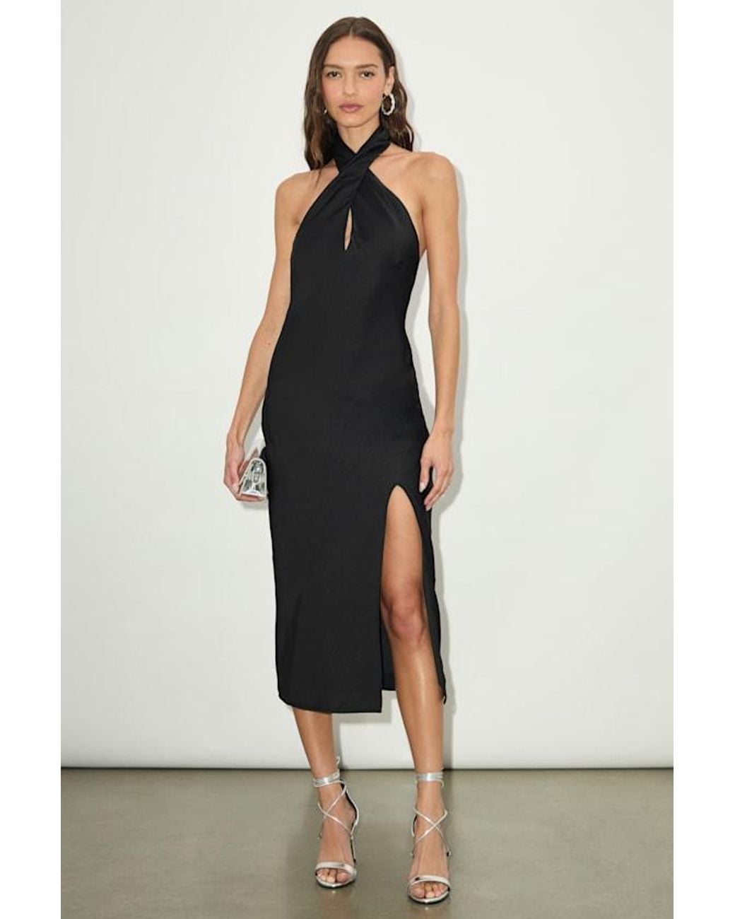 Lulus Black Beyond Classy Satin Halter Midi Dress