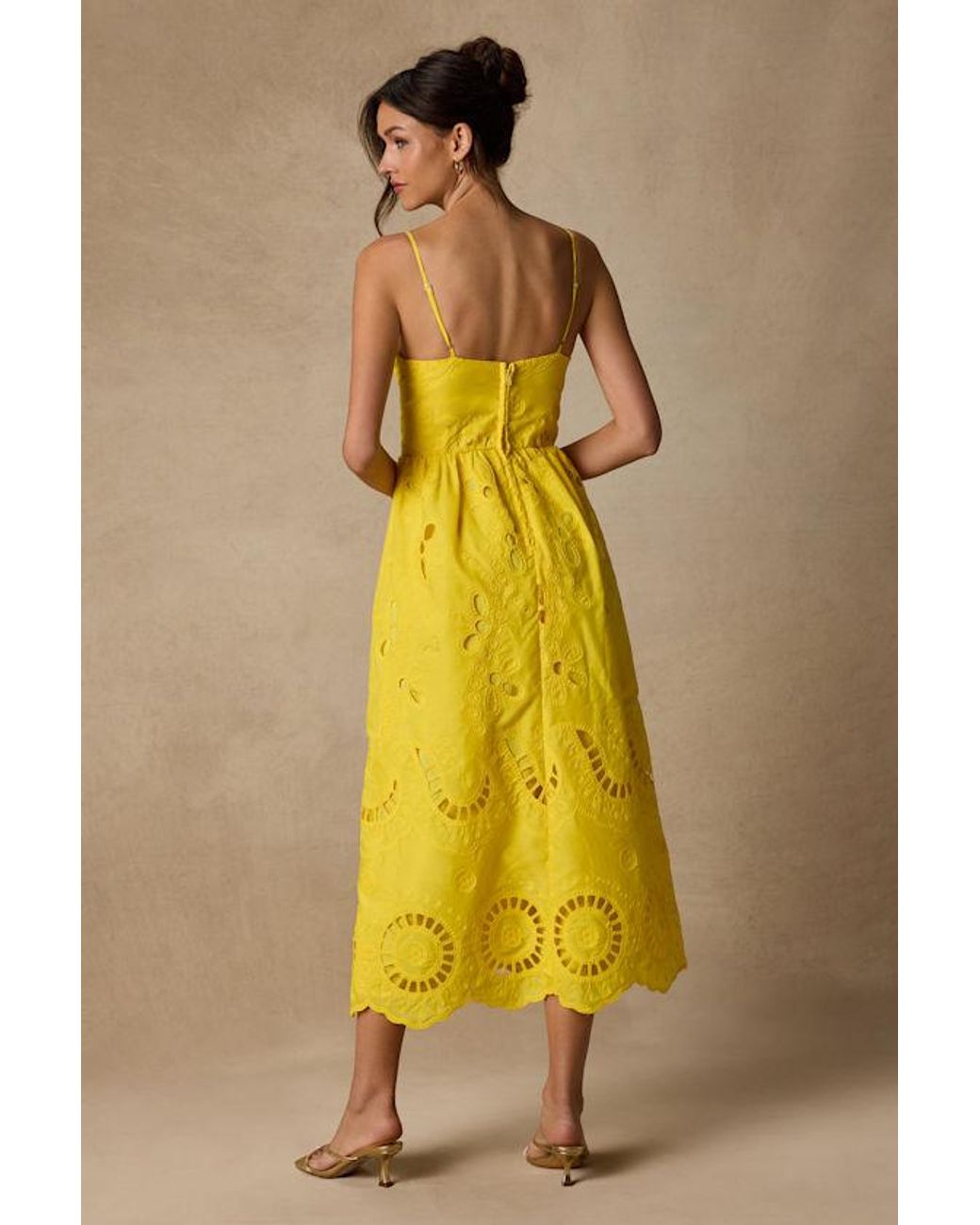 Lulus Yellow Jenora Embroidered Bustier Midi Dress