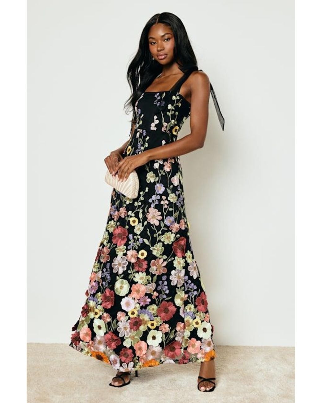 Lulus White Thriving Poise 3D Floral Embroidered Tie-Strap Maxi Dress