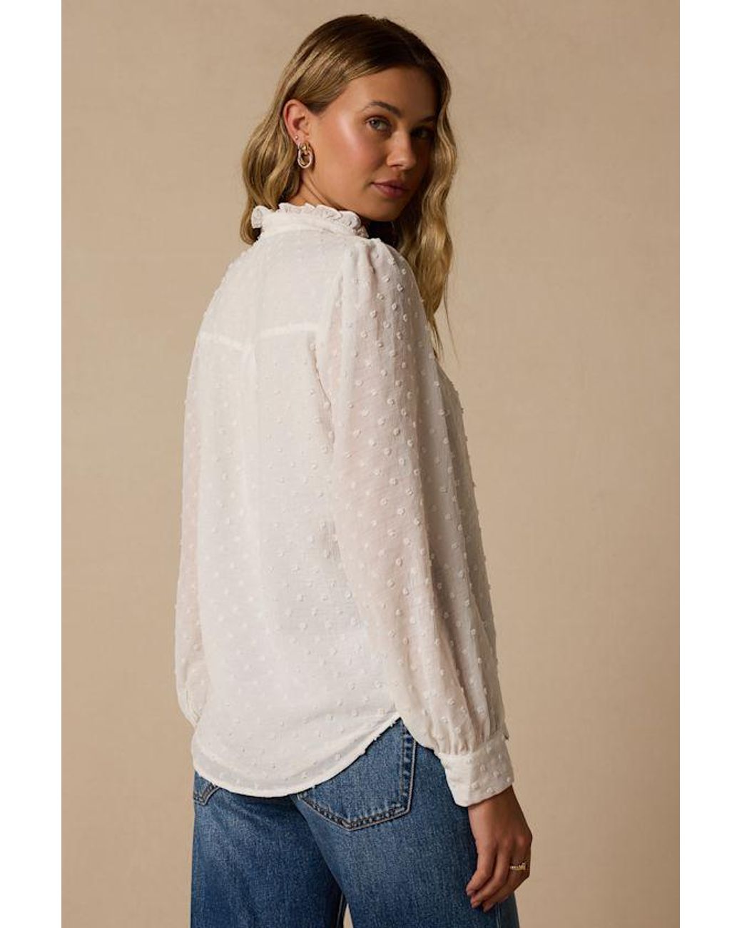 Lulus White Delightful Charm Swiss Dot Button-Up Long Sleeve Top