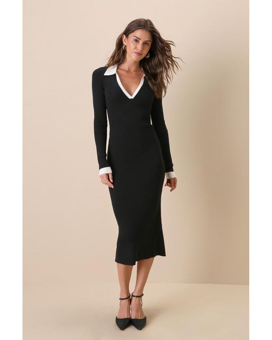 Lulus Natural Successful Sophistication Color Block Midi Sweater Dress
