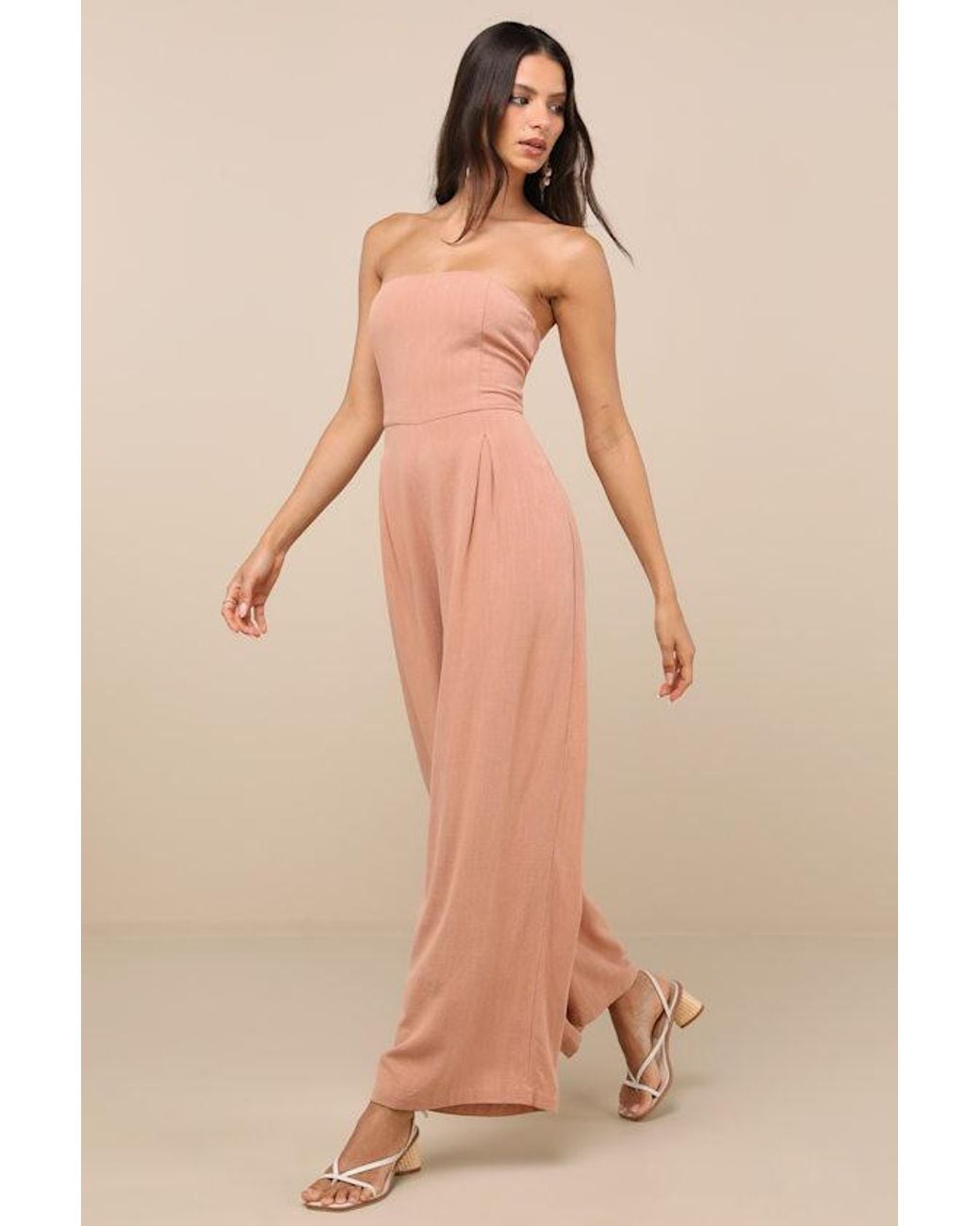 Lulus Natural Breezy Essential Linen Wide-Leg Jumpsuit