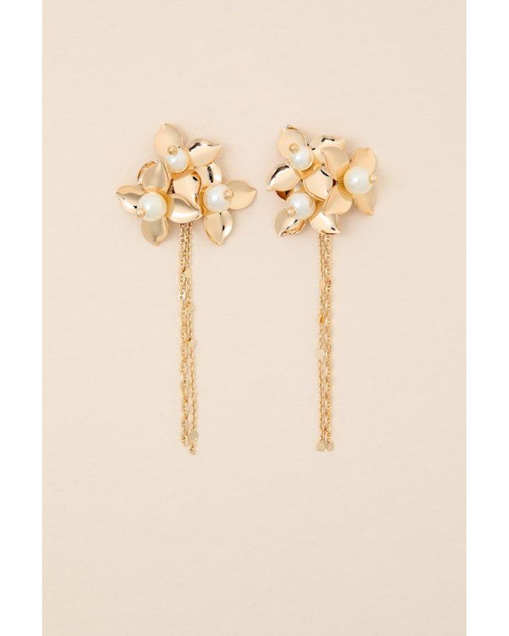 Lulus Natural Miley Floral Pearl Statement Earrings