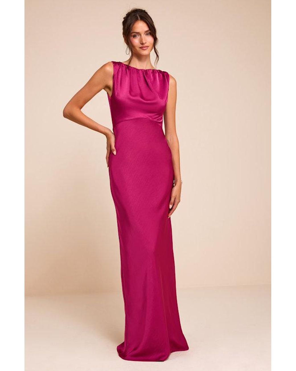 Lulus Pink Perla Satin Boat Neck Maxi Dress