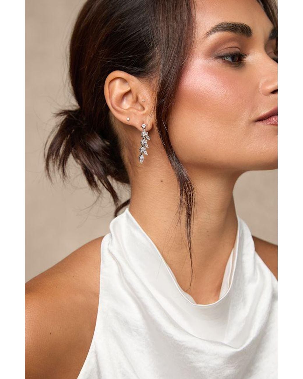 Lulus Black Bristol Rhinestone Leaf Drop Earrings