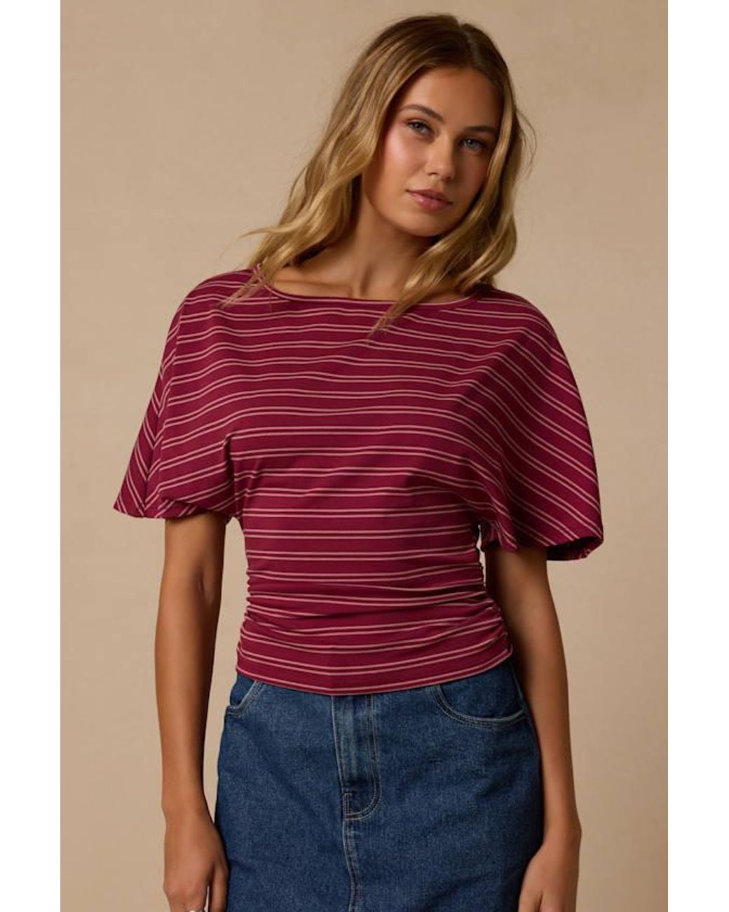 Lulus Red Austin Striped Dolman Sleeve Top