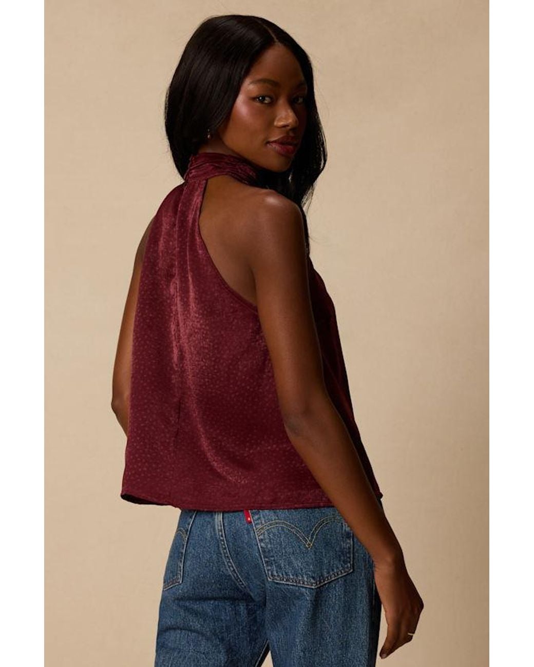 Lulus Red Camille Satin Mock Neck Tank Top