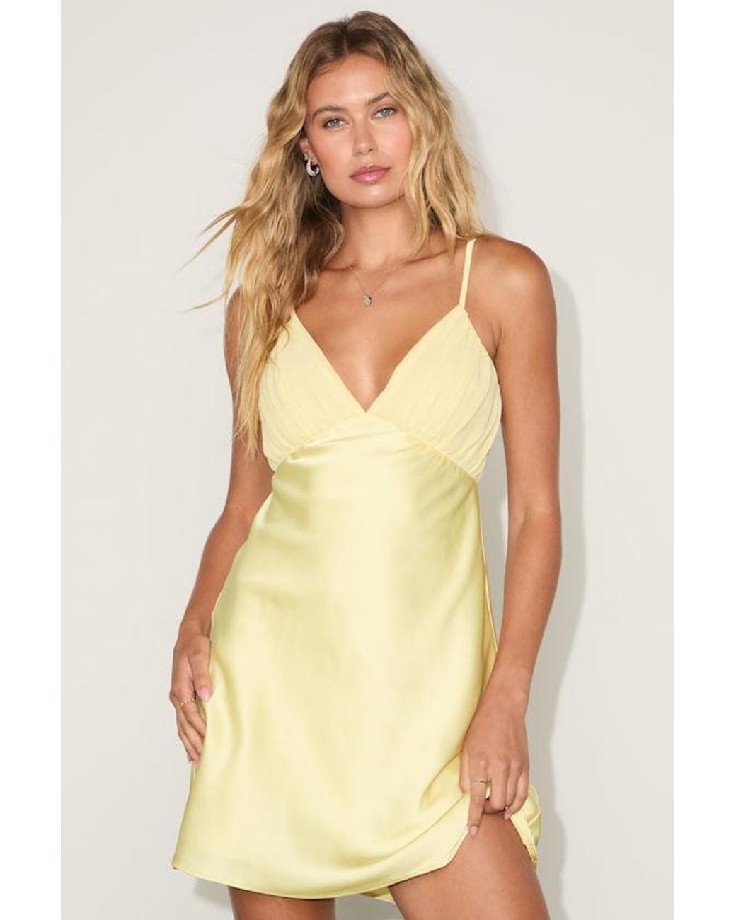 Lulus Yellow Jola Mixed Media Tie-Back Mini Dress