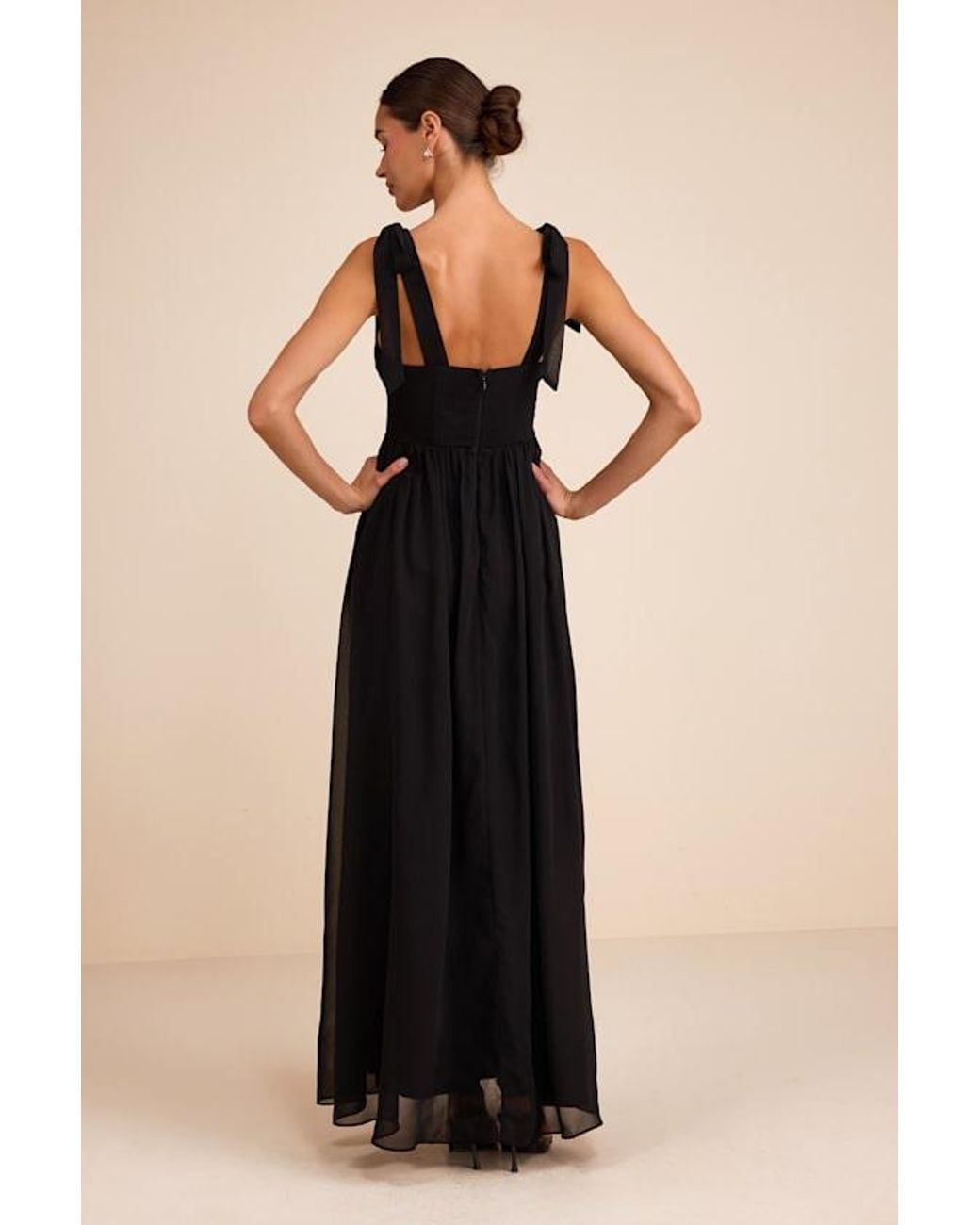 Lulus Black Radiant Charisma Chiffon Ruched Tie-Strap Maxi Dress