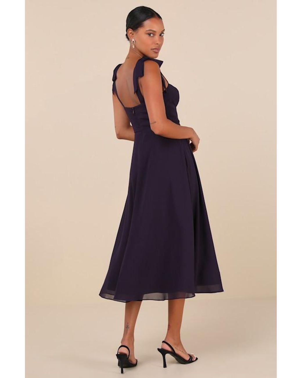 Lulus Blue Sophisticated Charisma Tie-Strap A-Line Midi Dress