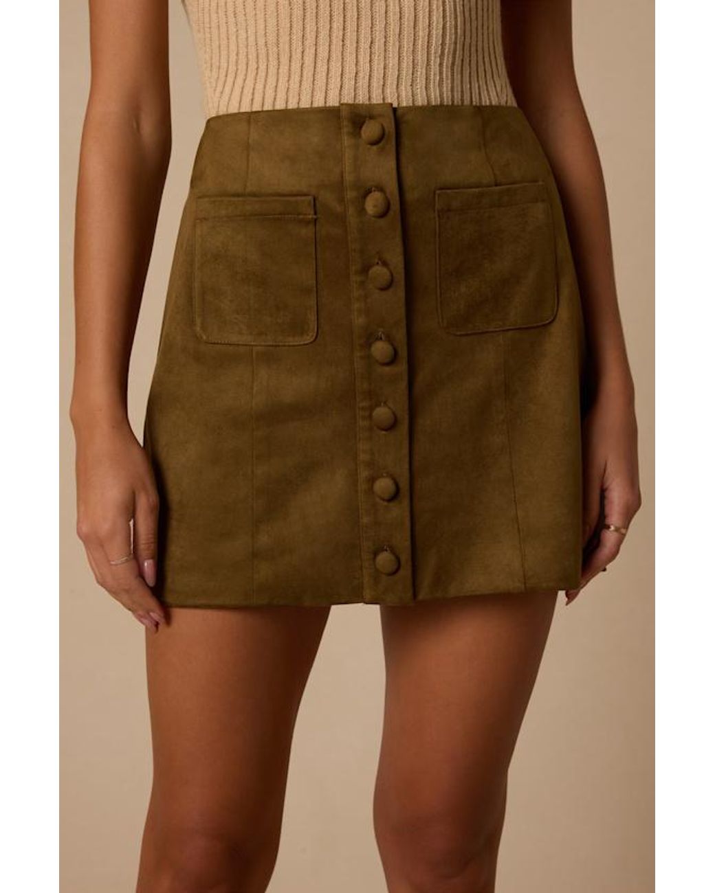 Lulus Green Earnshaw Suede Button-Front Mini Skirt