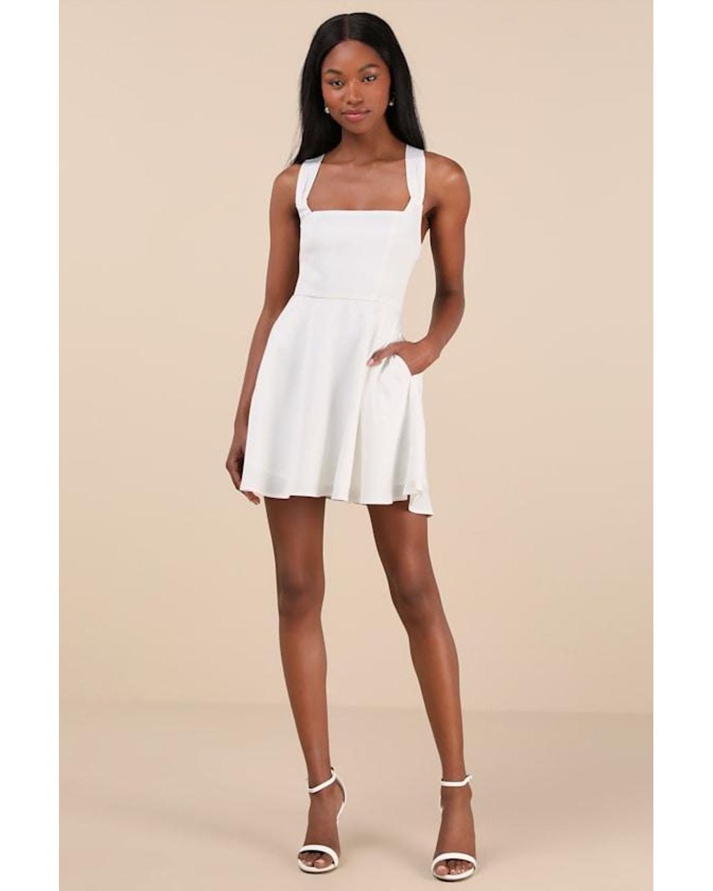 Lulus Natural Admirably Chic Satin Lace-Up Mini Dress With Pockets