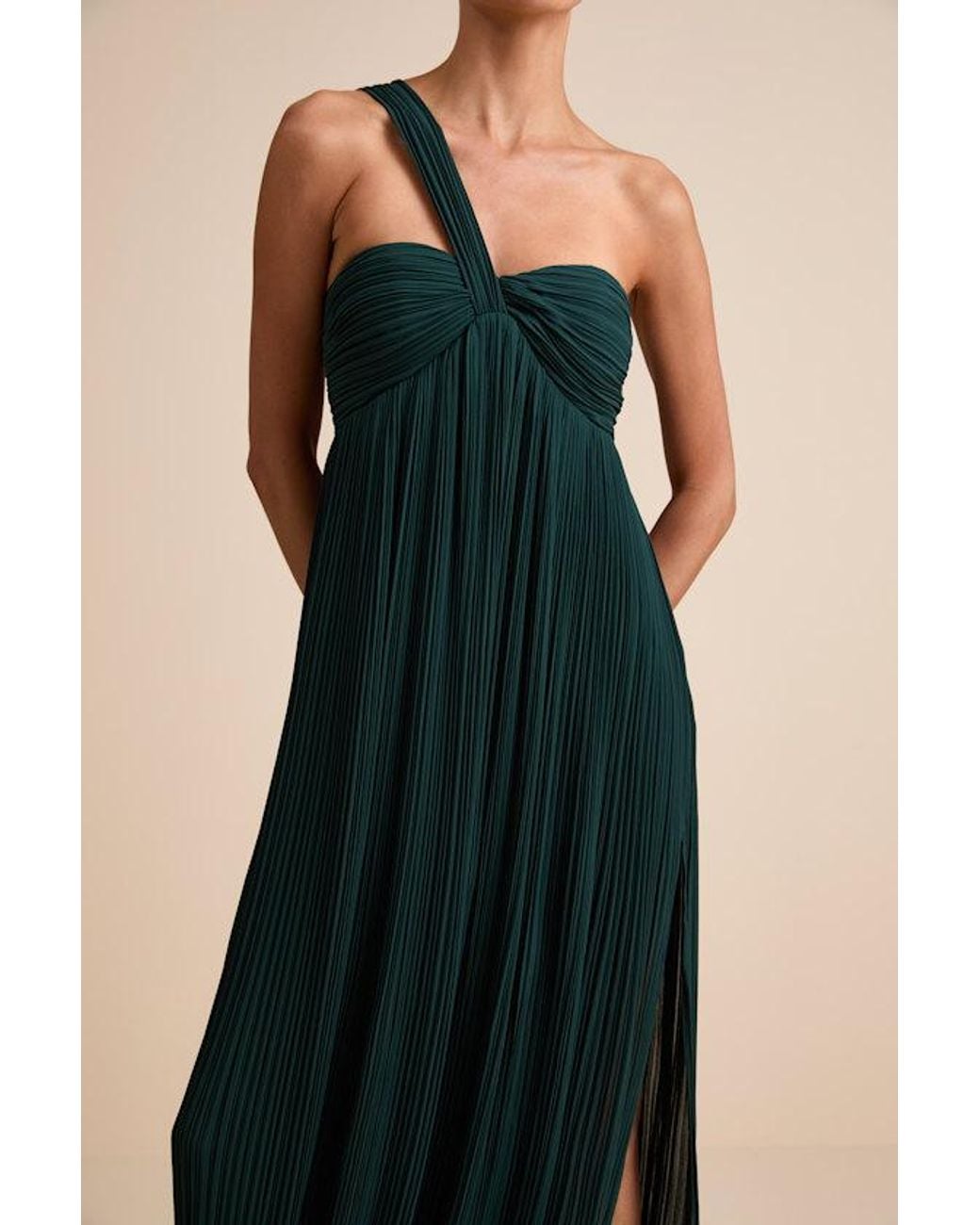 Lulus Black Cayton Emerald Pleated One-Shoulder Maxi Dress