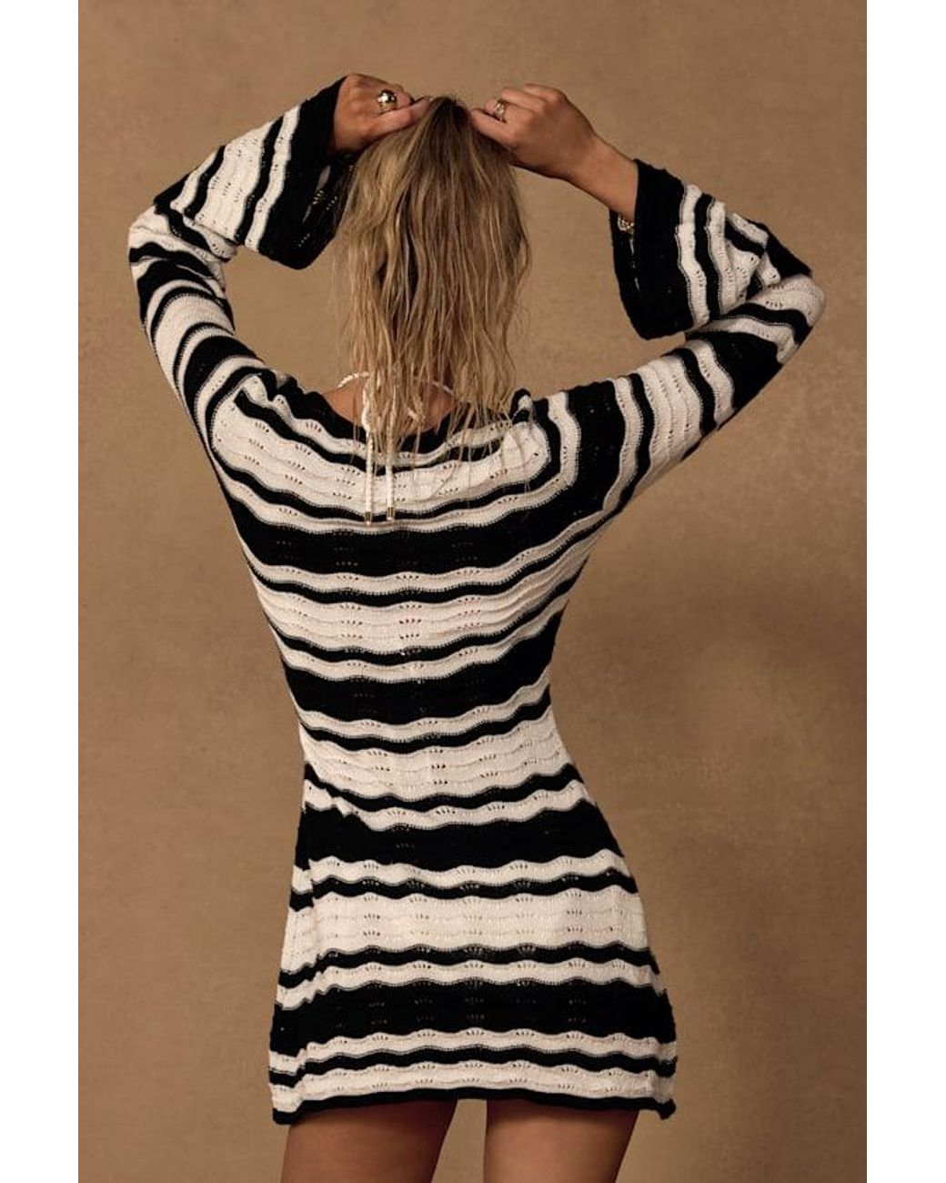 Lulus Brown Elora And Striped Crochet Tie-Front Swim Cover-Up