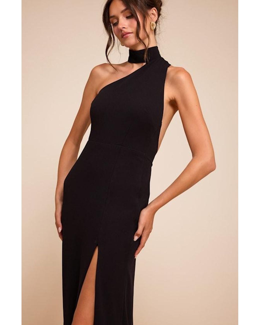 Lulus Blue Keep It Interesting Asymmetrical Cutout Halter Maxi Dress