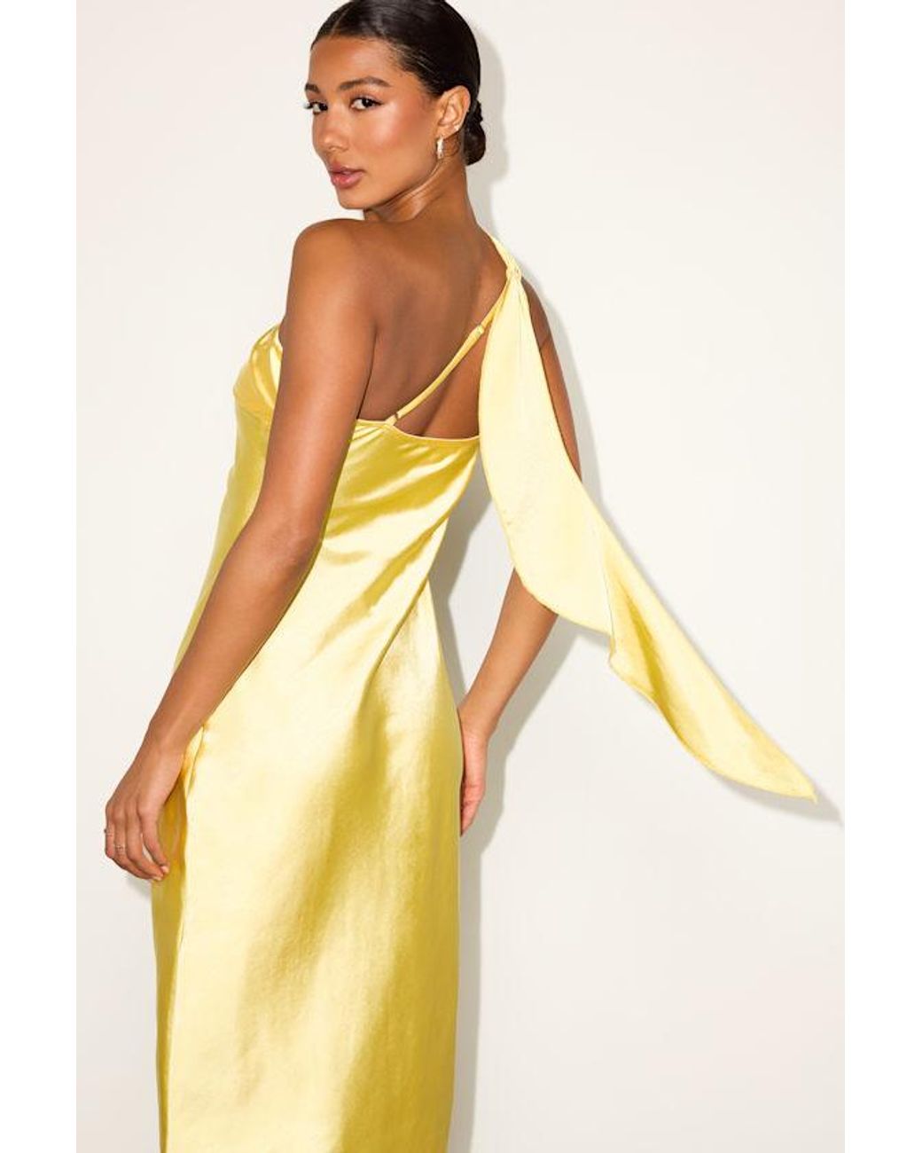 Lulus Yellow Naima Satin One-Shoulder Midi Dress