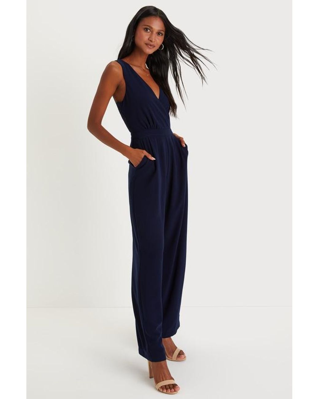 Lulus Blue Kiska Lace Wide-Leg Jumpsuit