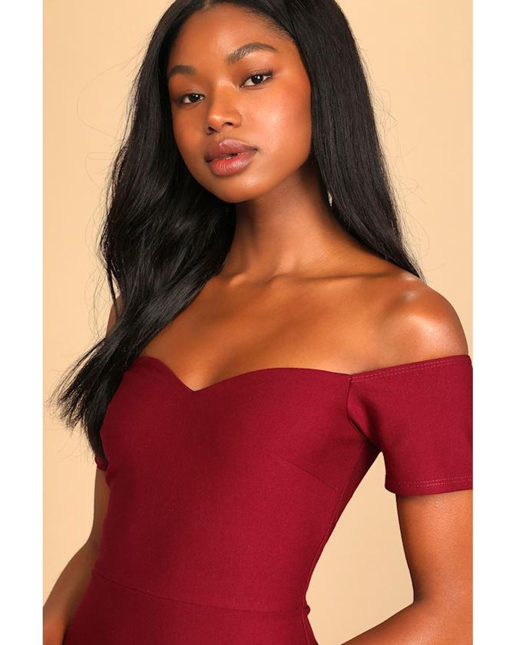 Lulus Red How Much I Care Off-The-Shoulder Midi Dress