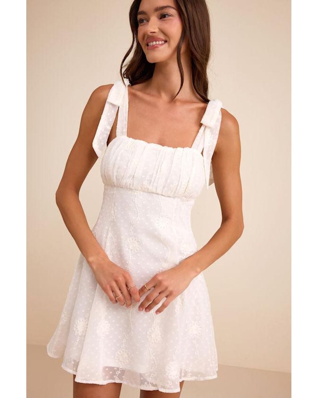 Lulus White Adorable Approach Floral Embroidered Tie-Strap Mini Dress