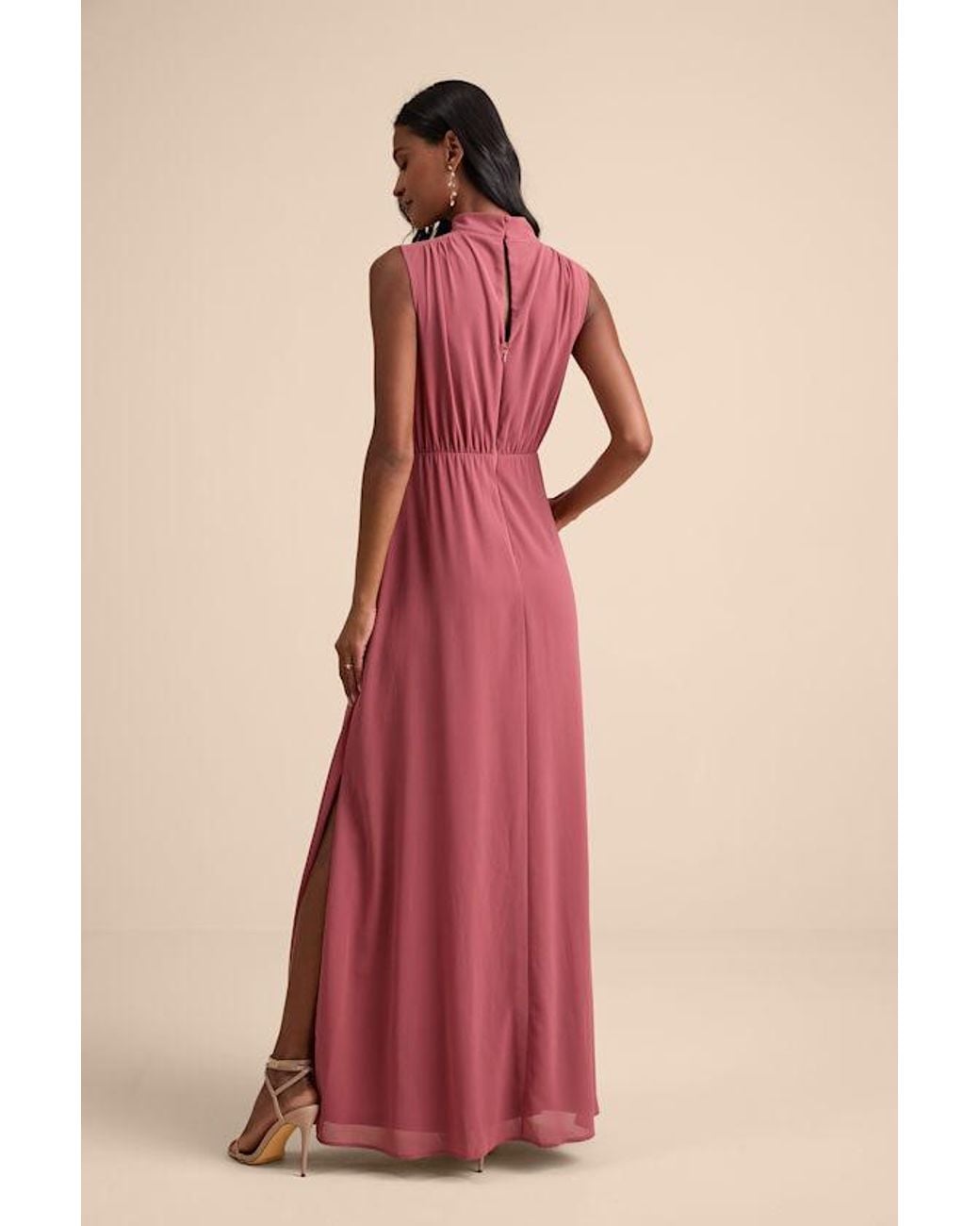 Lulus Red Classic Elegance Rusty Rose Sleeveless Mock Neck Maxi Dress