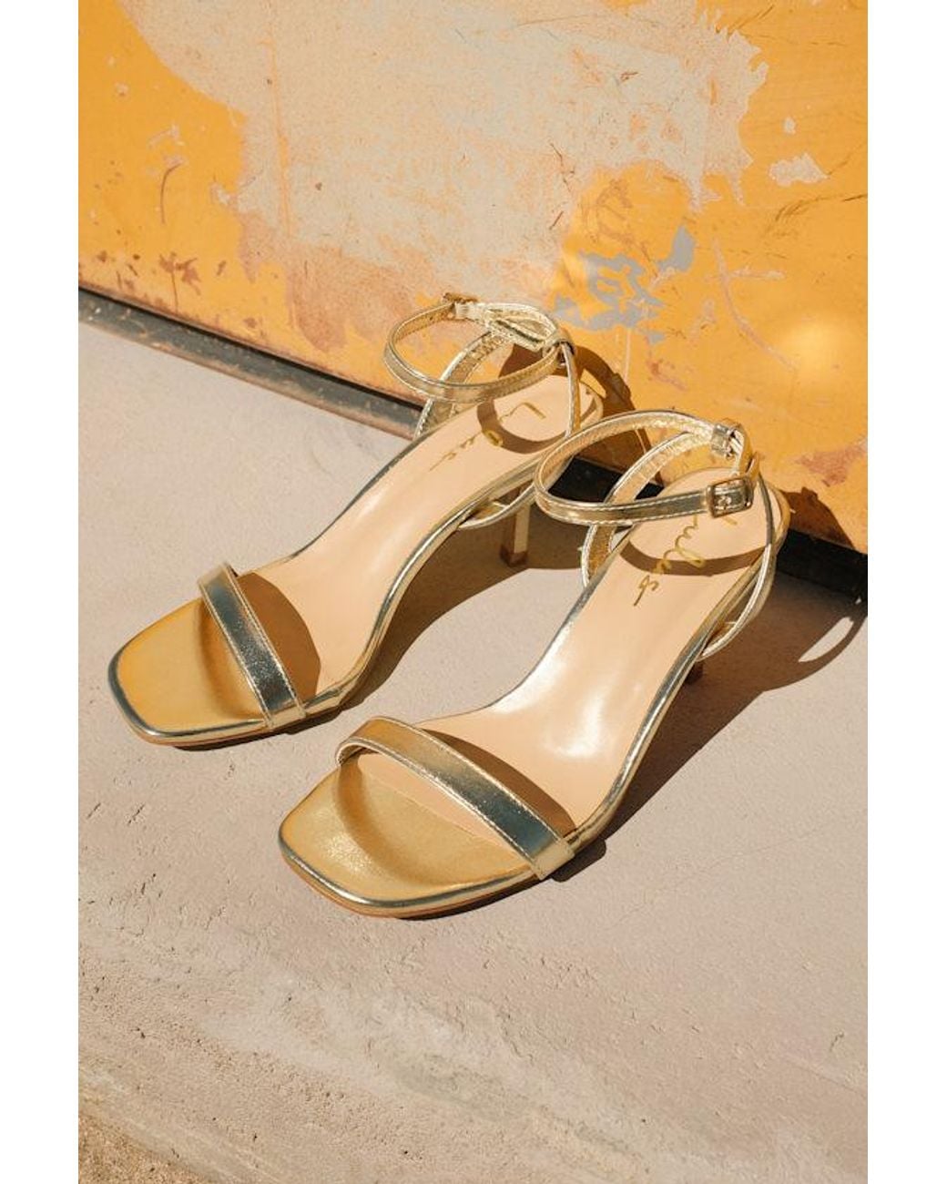 Lulus Metallic Ensley Kitten Heel Ankle Strap Sandals