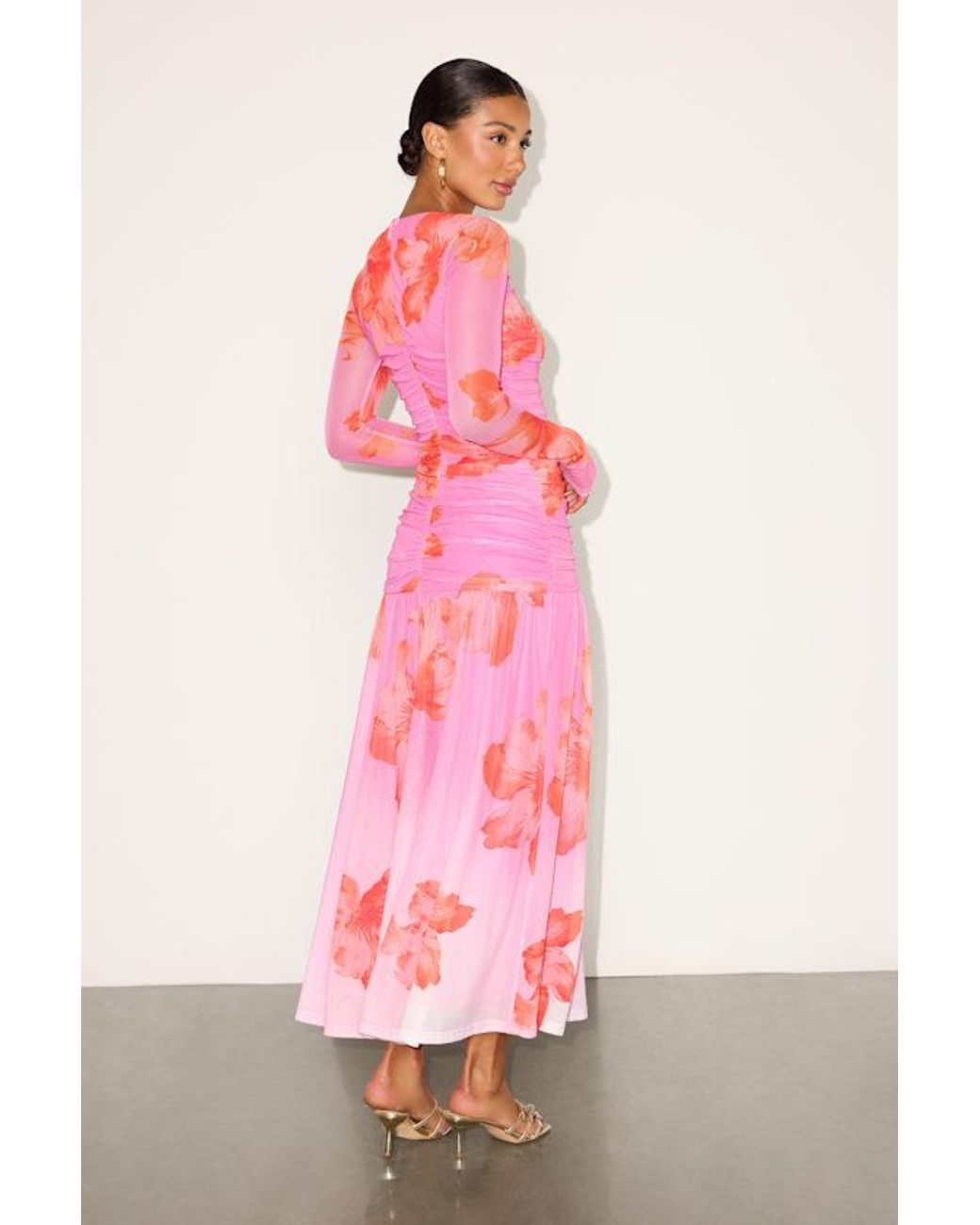 Lulus Pink Alexius Floral Mesh Cutout Long Sleeve Maxi Dress